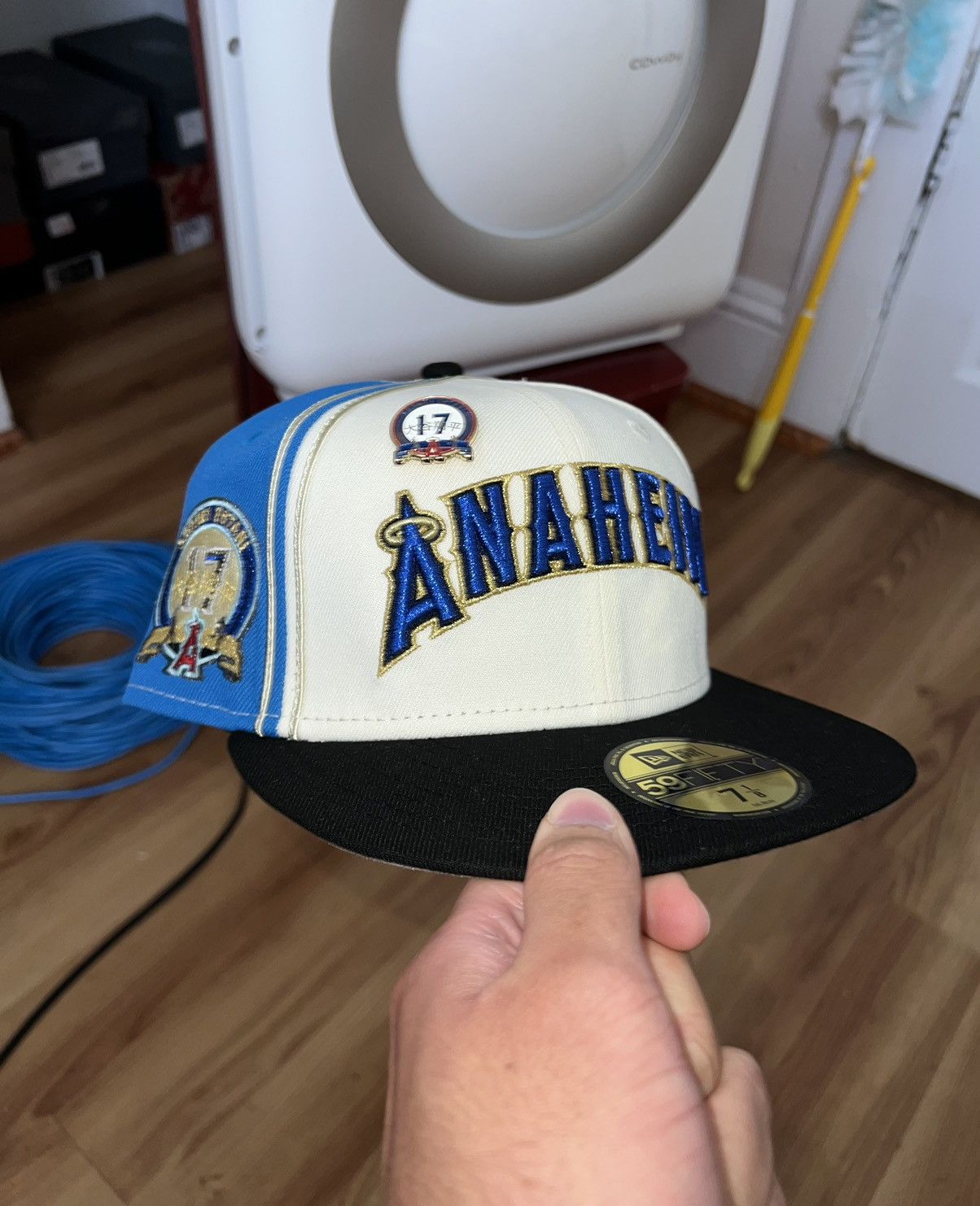 image of Hat Club x Myfitteds 7 1/8 Myfitteds Anaheim Angels Fitted Hat in White/Black/Blue, Men's
