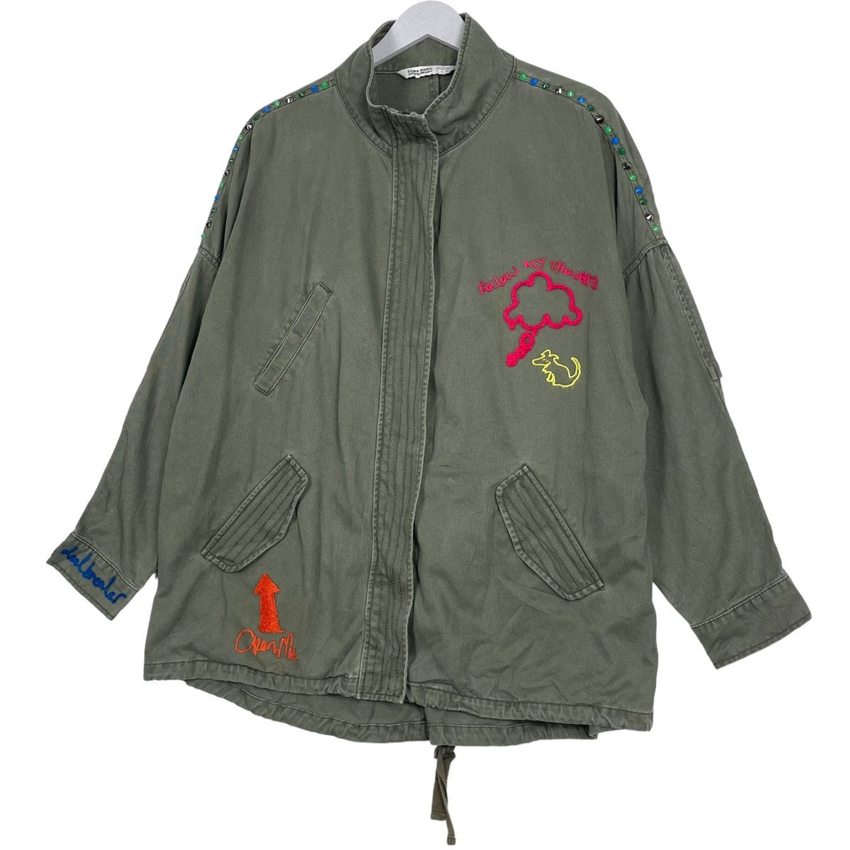 Japanese Brand 💥ZARA EMBROIDERY WORDING ARMY JACKET Size US L / EU 52-54 / 3 - 2 Thumbnail
