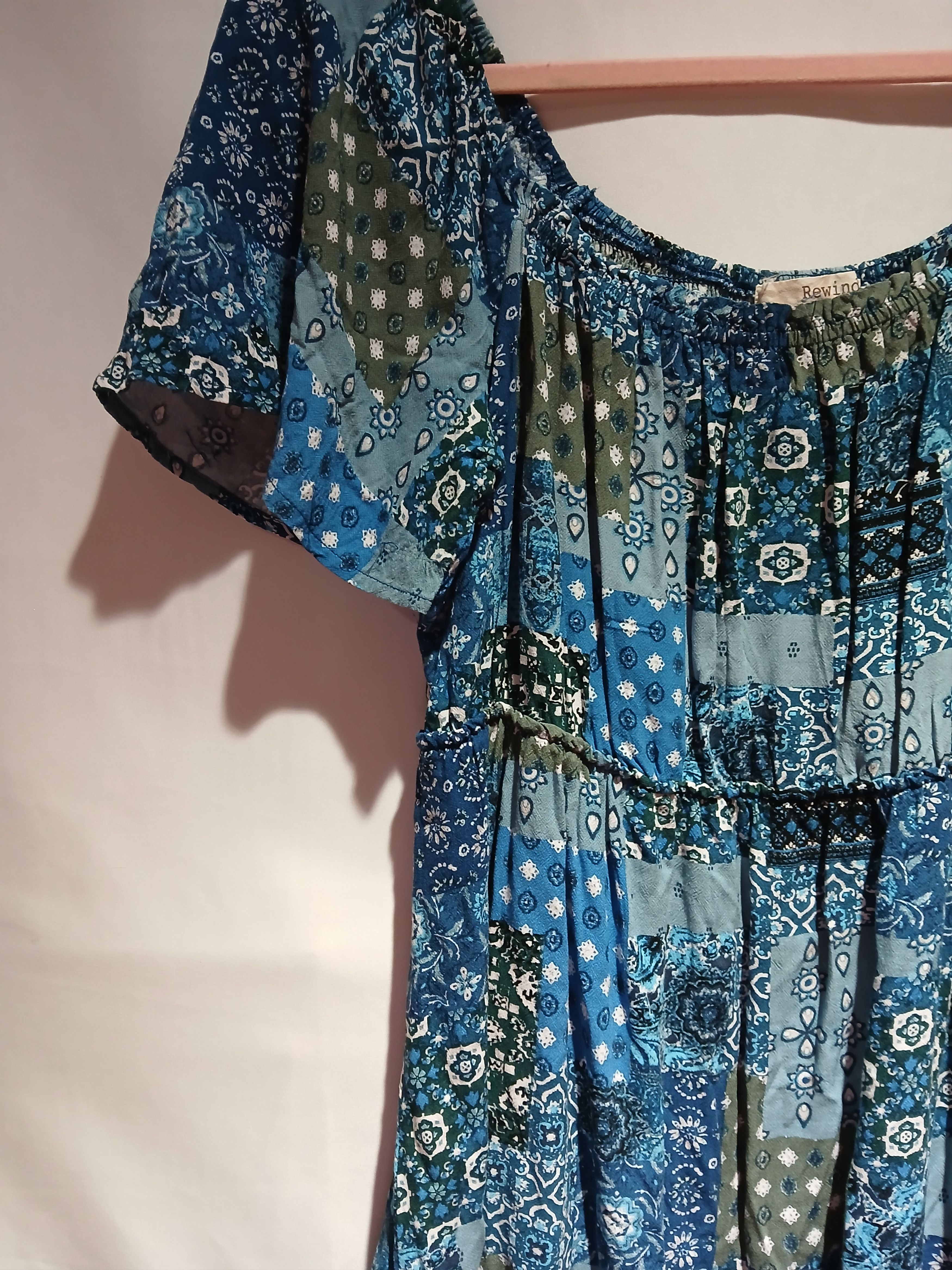 Other Rewind blue patchwork print milkmaid dress size large Size L / US 10 / IT 46 - 2 Thumbnail