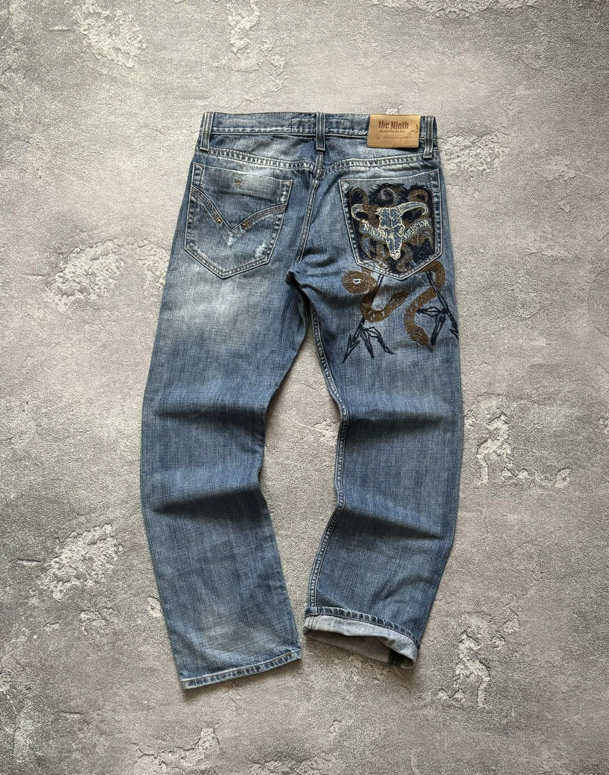 Japanese Brand The ninth 32/32 blue denim pant trouser Jean big logo scull Size US 32 / EU 48 - 1 Thumbnail