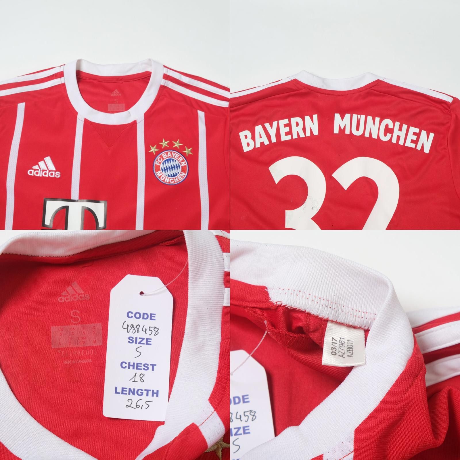 Adidas 2017/18 Bayern Munich Home Shirt Adidas Kimmich (S) Size US S / EU 44-46 / 1 - 5 Thumbnail