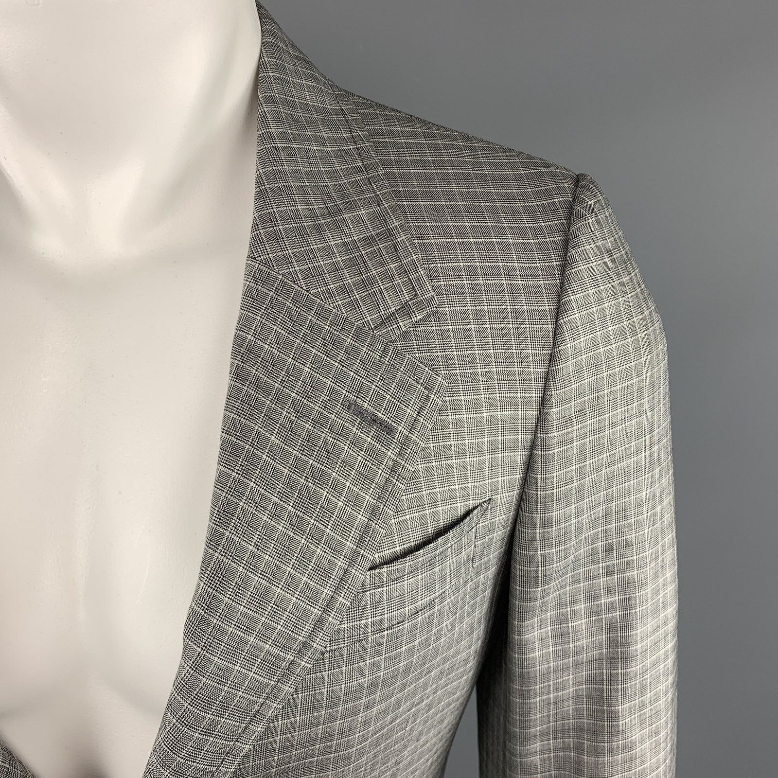 Prada PRADA 38R Plaid Grey Wool/Silk Notch Lapel Sport Coat Size 38R - 2 Thumbnail