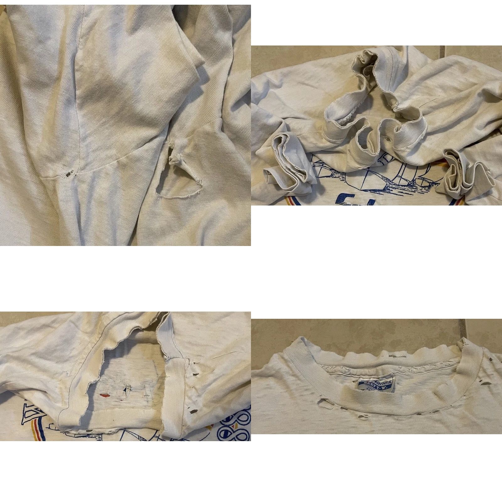Vintage VINTAGE World Cup Regatta Shirt M White Thrashed Faded 80s 90s Surf Beach Grunge Single Stitch Mens T-Shirt Size US M / EU 48-50 / 2 - 9 Thumbnail
