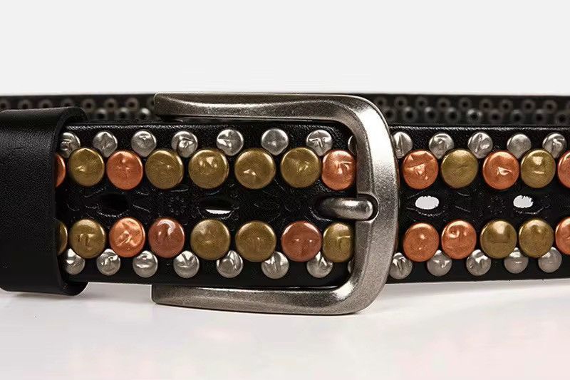Japanese Brand × Vintage Round Rivet Studded Genuine Cowskin Leather Belt Size ONE SIZE - 5 Thumbnail