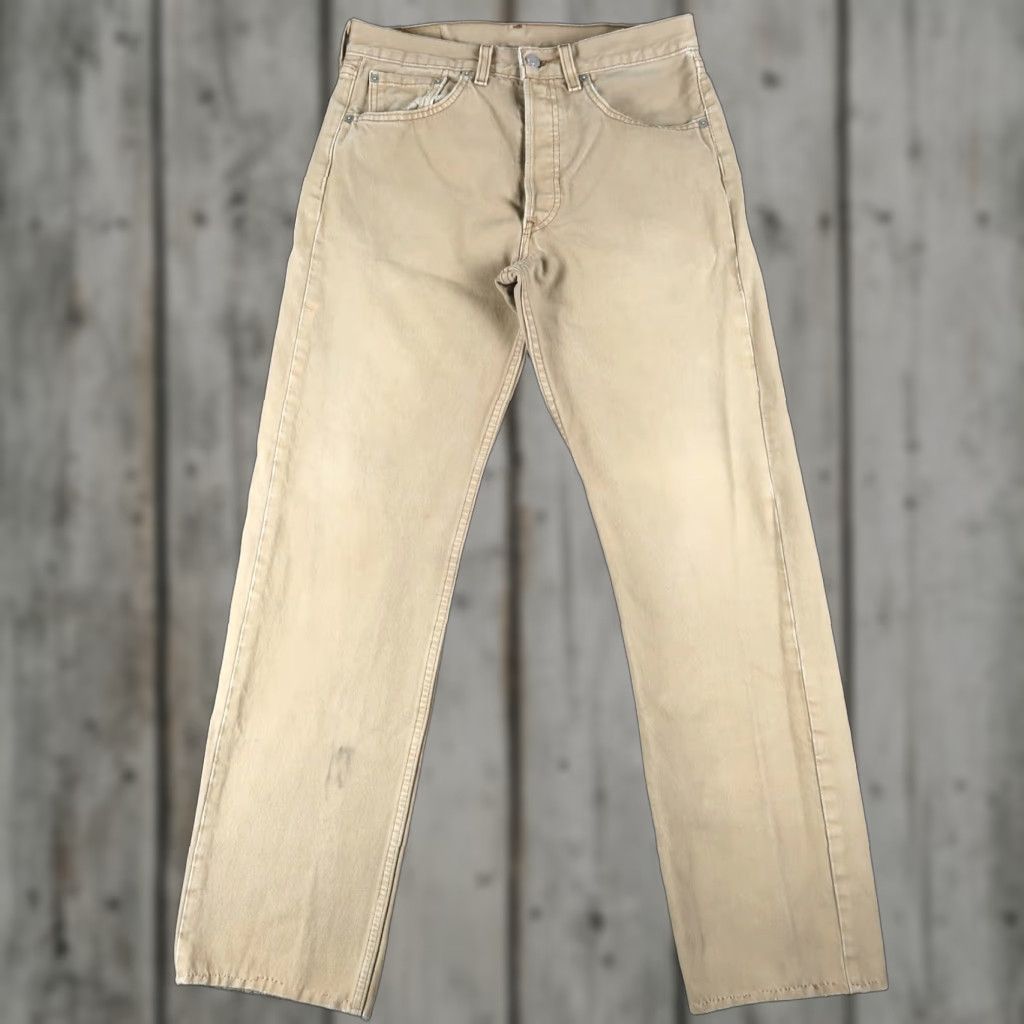 Levi's VINTAGE Levi's 501 Jeans Straight Fit Size 31x32 Khaki Distressed 90s Mens USA Size US 31 - 1 Thumbnail
