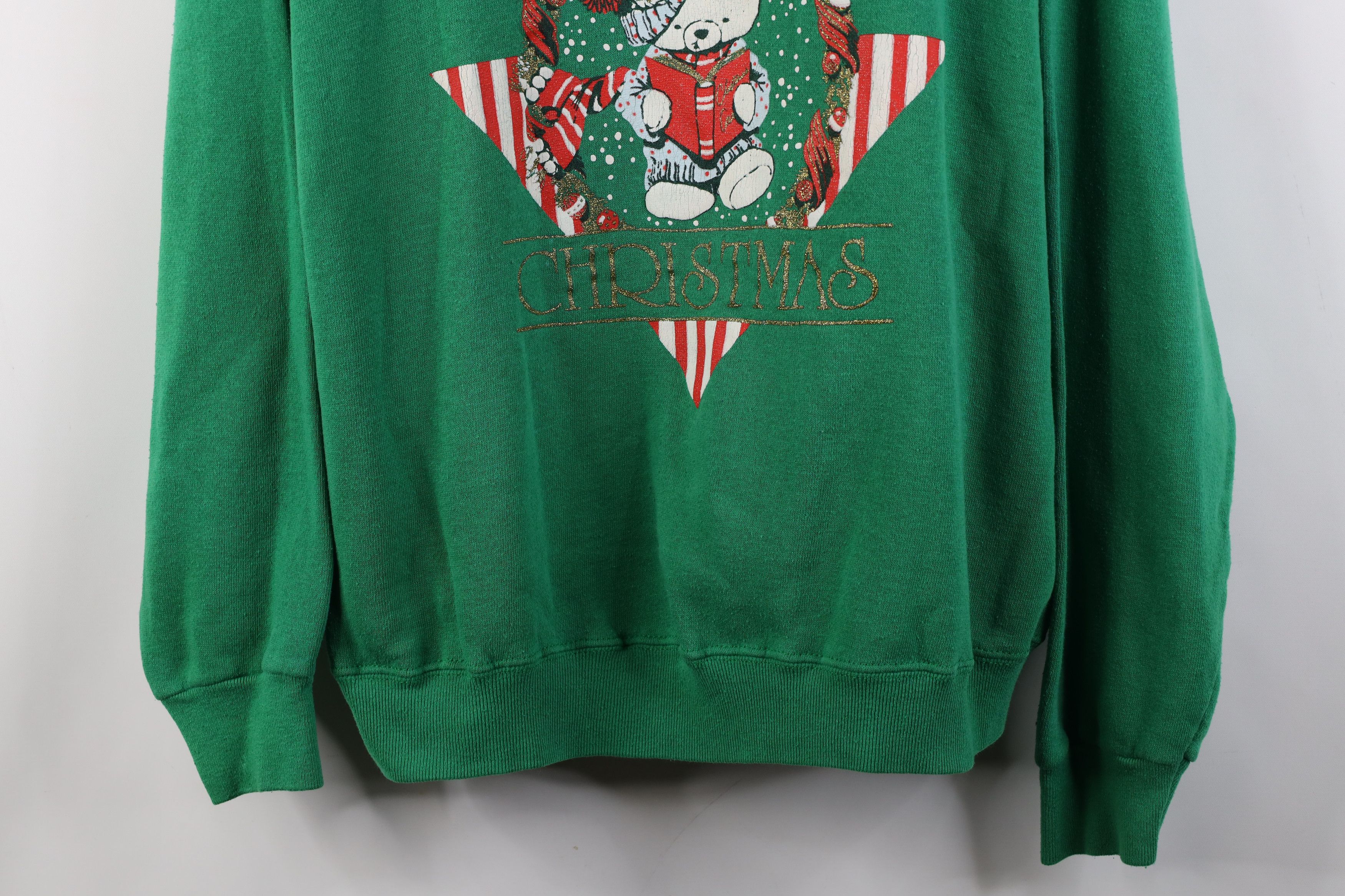 Vintage Vintage 90s Streetwear Merry Christmas Sweatshirt Green USA Size XL / US 12-14 / IT 48-50 - 3 Thumbnail