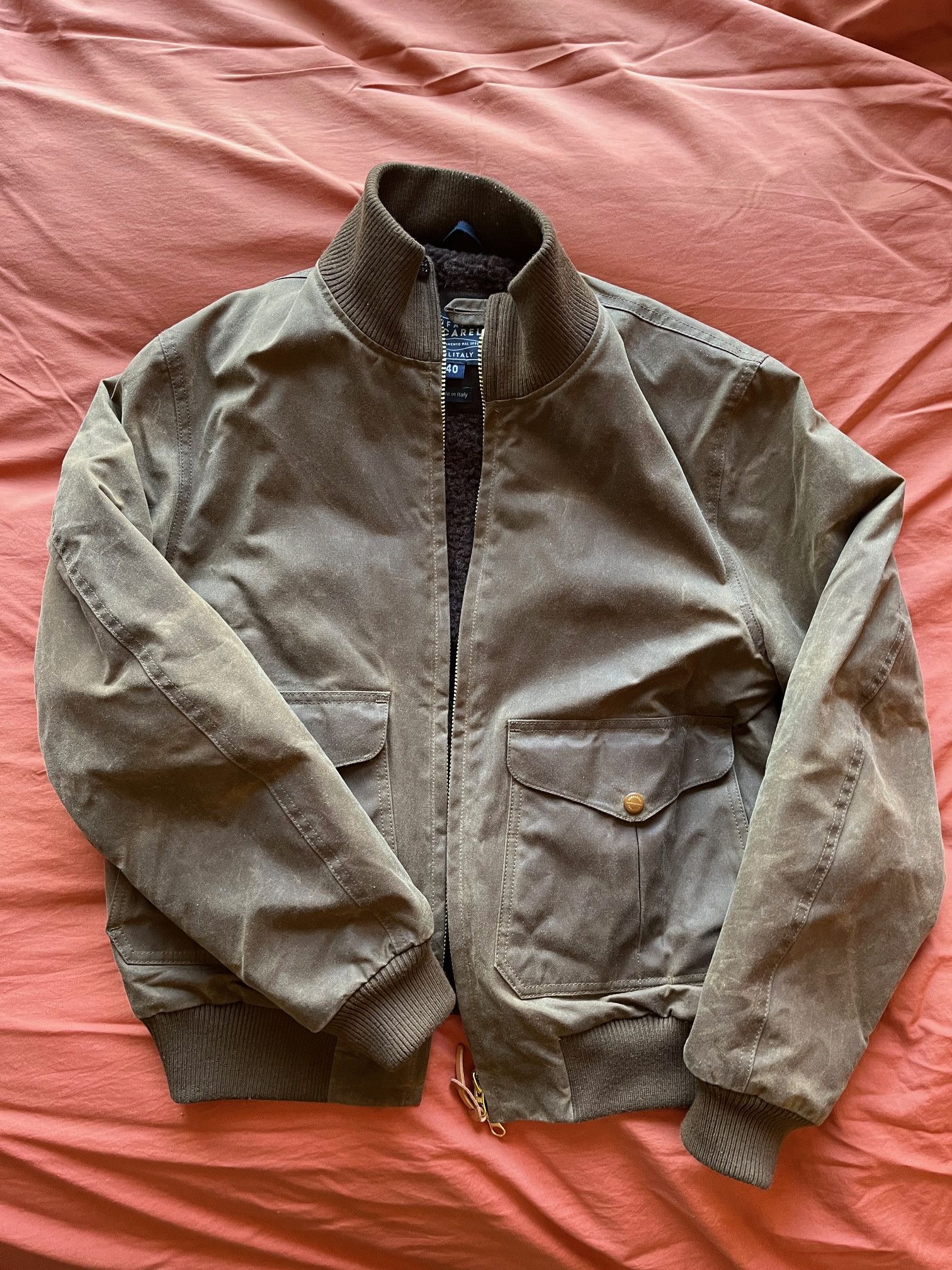image of Manifattura Ceccarelli Waxed Cotton Bomber Jacket, 40 in Tan, Men's (Size Medium)