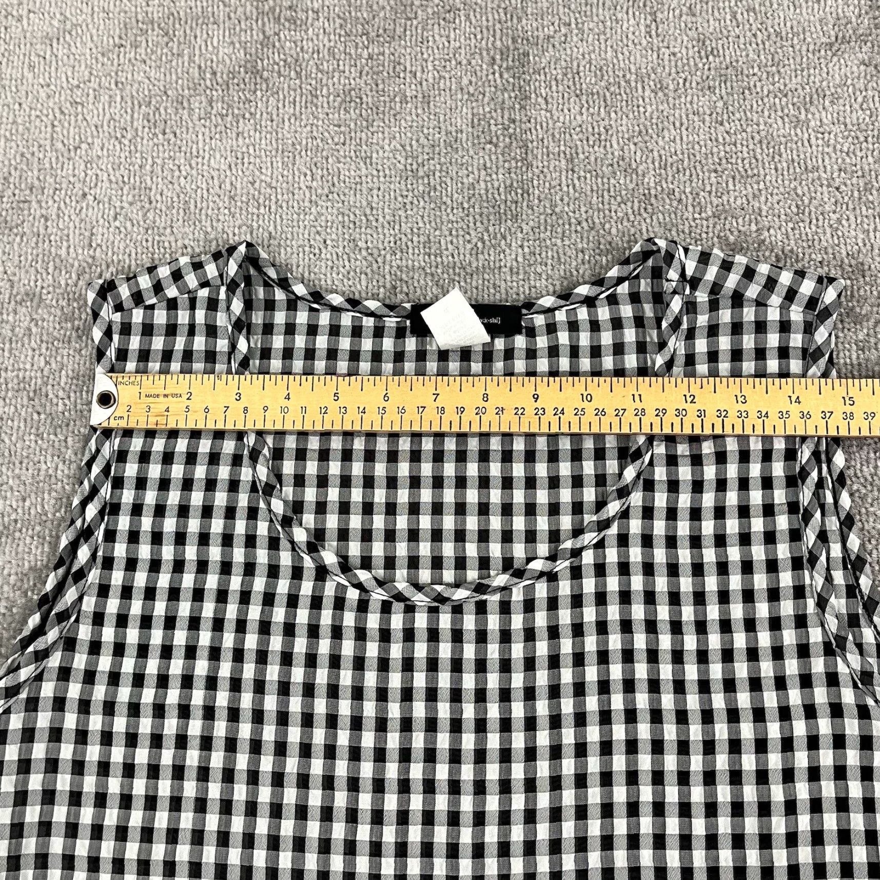 Vintage YUSHI Top Women XL Black White Plaid Asymmetric Slit Scoop Neck Blouse Sheer USA Size XL / US 12-14 / IT 48-50 - 5 Thumbnail
