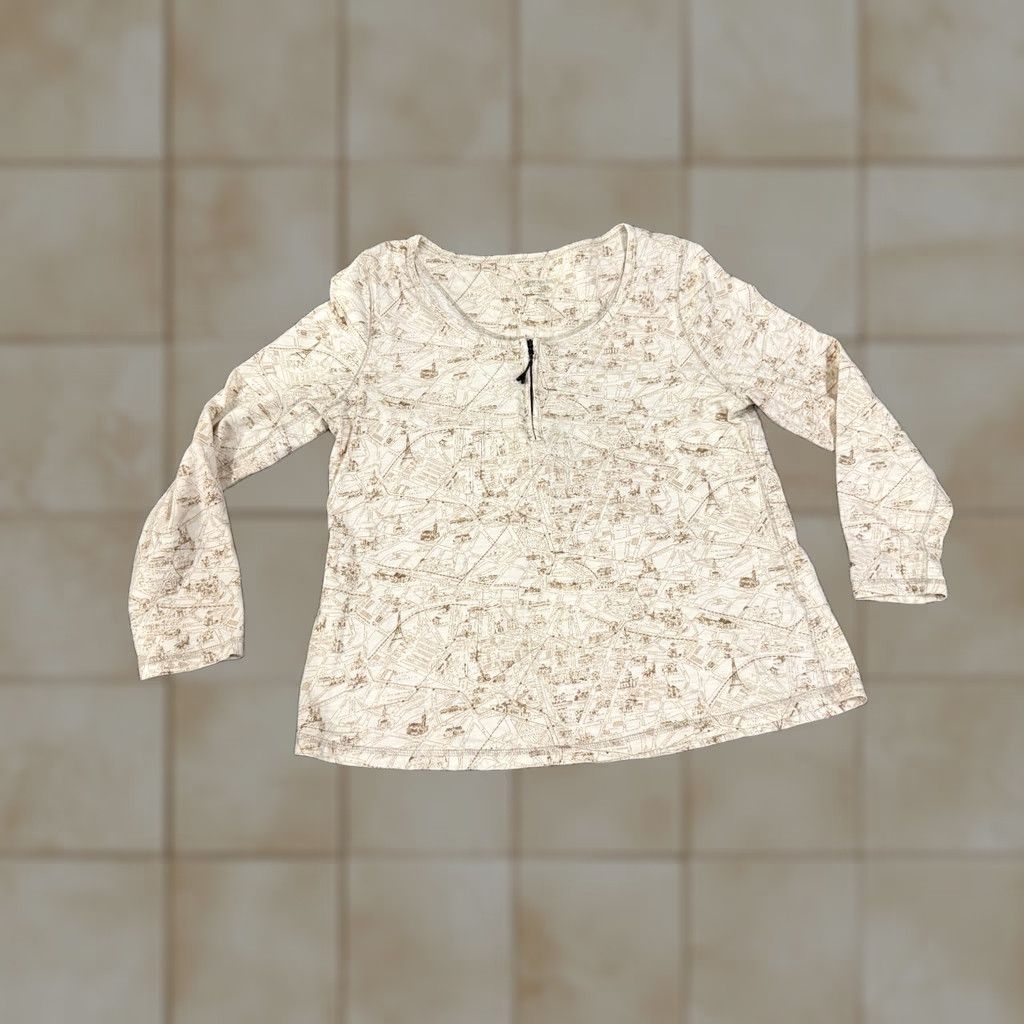 Soft Surroundings Soft Surroundings Shirt Womens L Geometric Embroidered Round Neck Long Sleeve Casual Tunic Beige Logo no holes or tears Size L / US 10 / IT 46 - 1 Thumbnail
