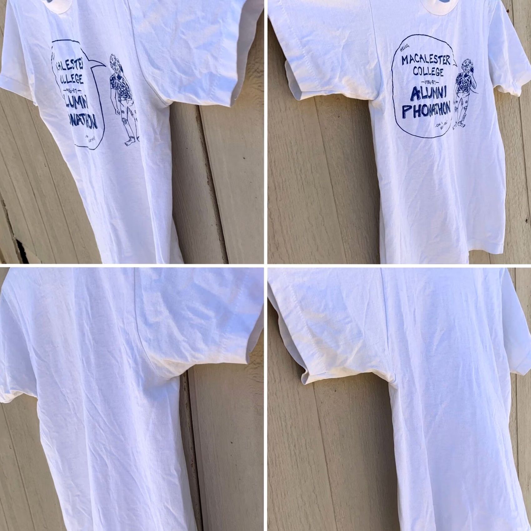 Vintage VINTAGE Hello Macalester College 1986-1987 Alumni Phonathon T-Shirt 1980s Size M White Graphic Print Shirt Men 80s College Size US M / EU 48-50 / 2 - 5 Thumbnail