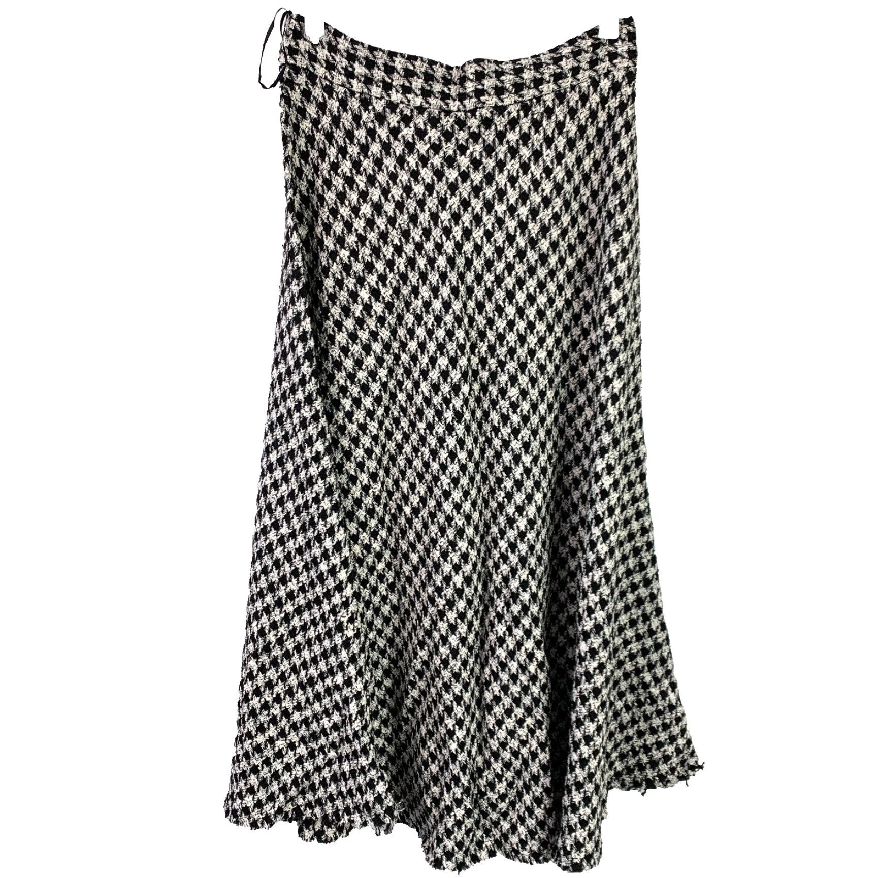 Zara VINTAGE Zara Black Cream White Houndstooth Tweed Dark Academia Midi A-Line Skirt Medium Size 32" / US 10 / IT 46 - 5 Thumbnail