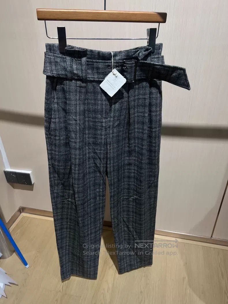 Brunello Cucinelli Brunello Cucinelli Gray Checkered Wool Trousers Size 25" / US 0 / IT 36 - 1 Thumbnail
