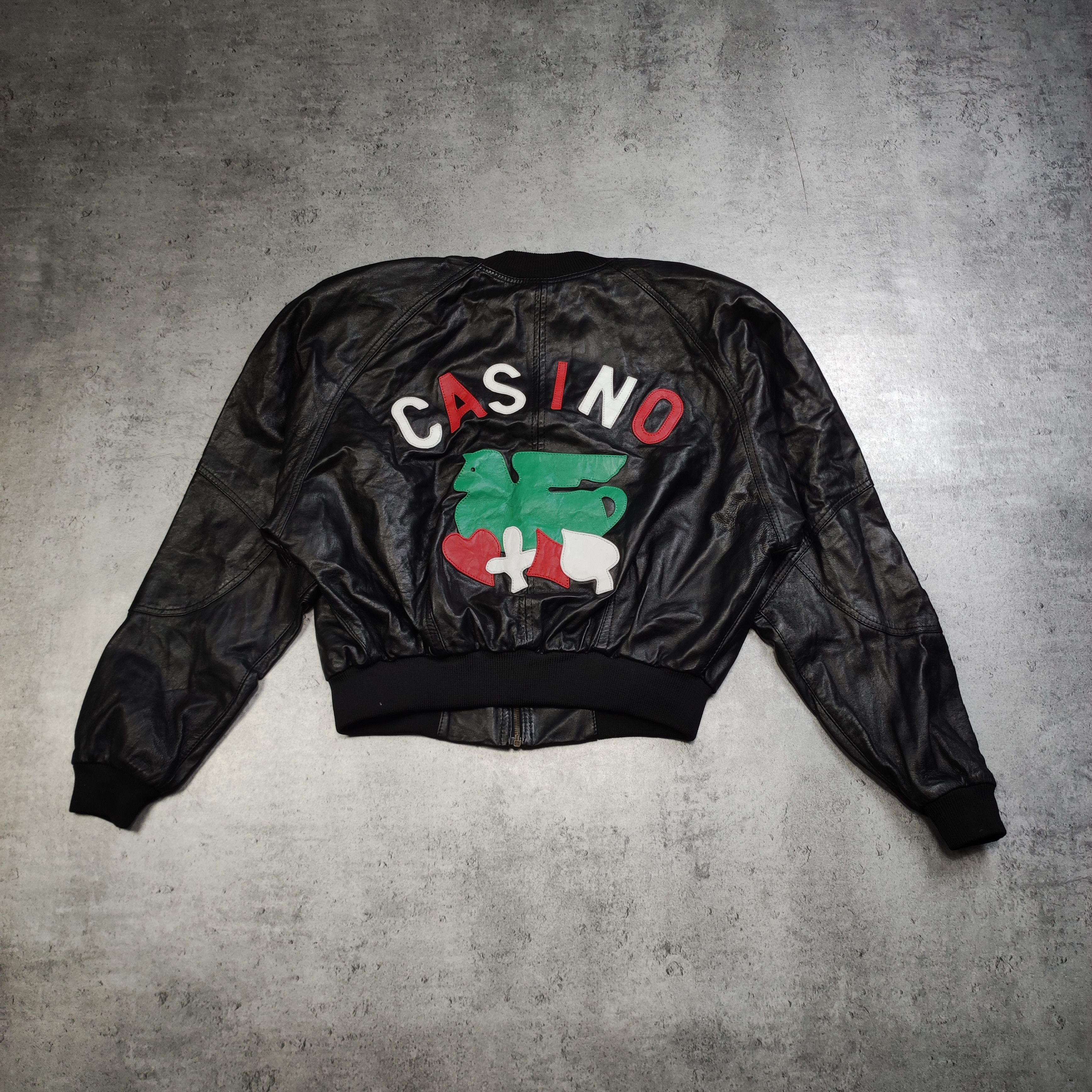 Vintage Vintage RARE 90s Eco Leather Casino Cards Bomber Jacket Size US S / EU 44-46 / 1 - 4 Thumbnail