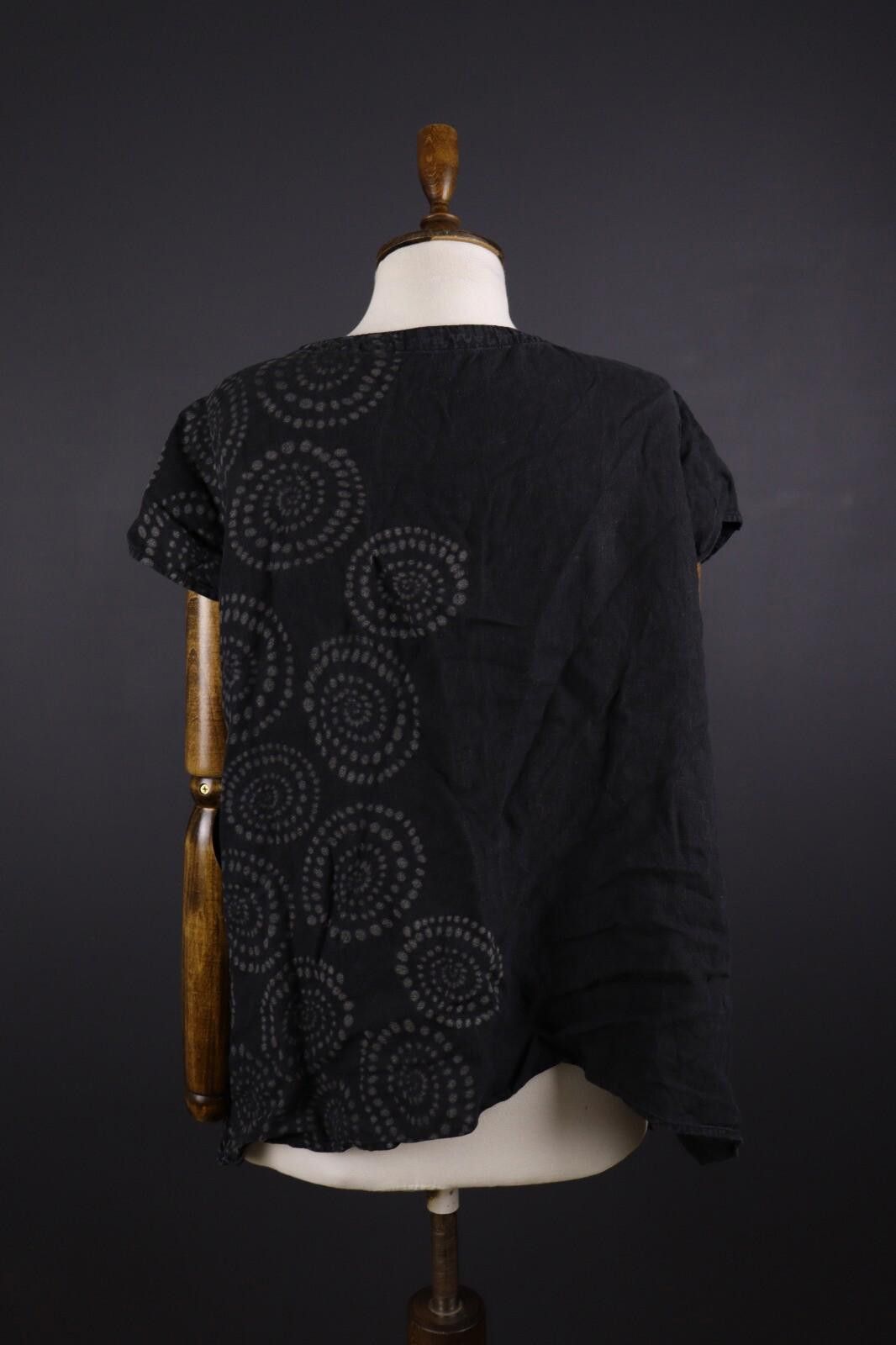Designer Elemente Clemente Black Lagenlook Floral Linen Top Shirt 3 Size M / US 6-8 / IT 42-44 - 6 Thumbnail