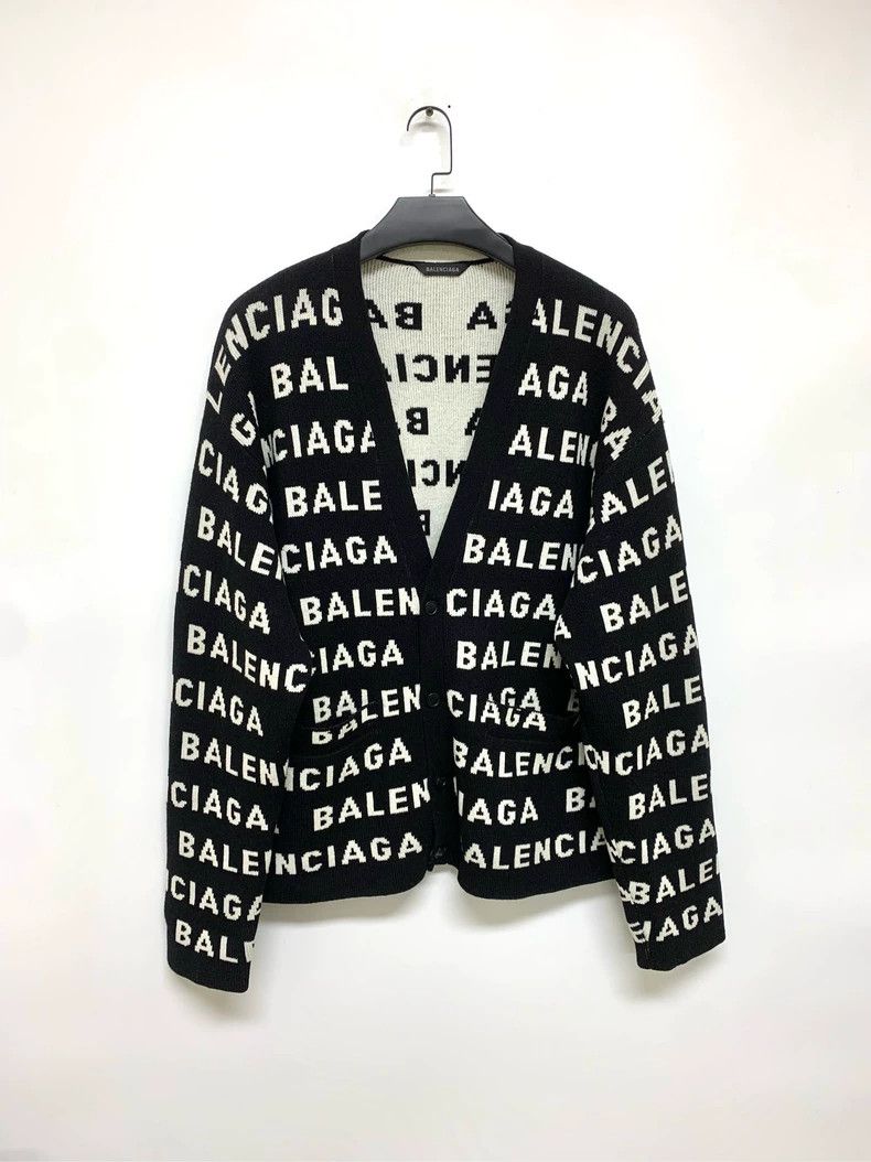 Balenciaga Balenciaga Black full-print logo knit cardigan sweater 2503 Size US M / EU 48-50 / 2 - 1 Thumbnail