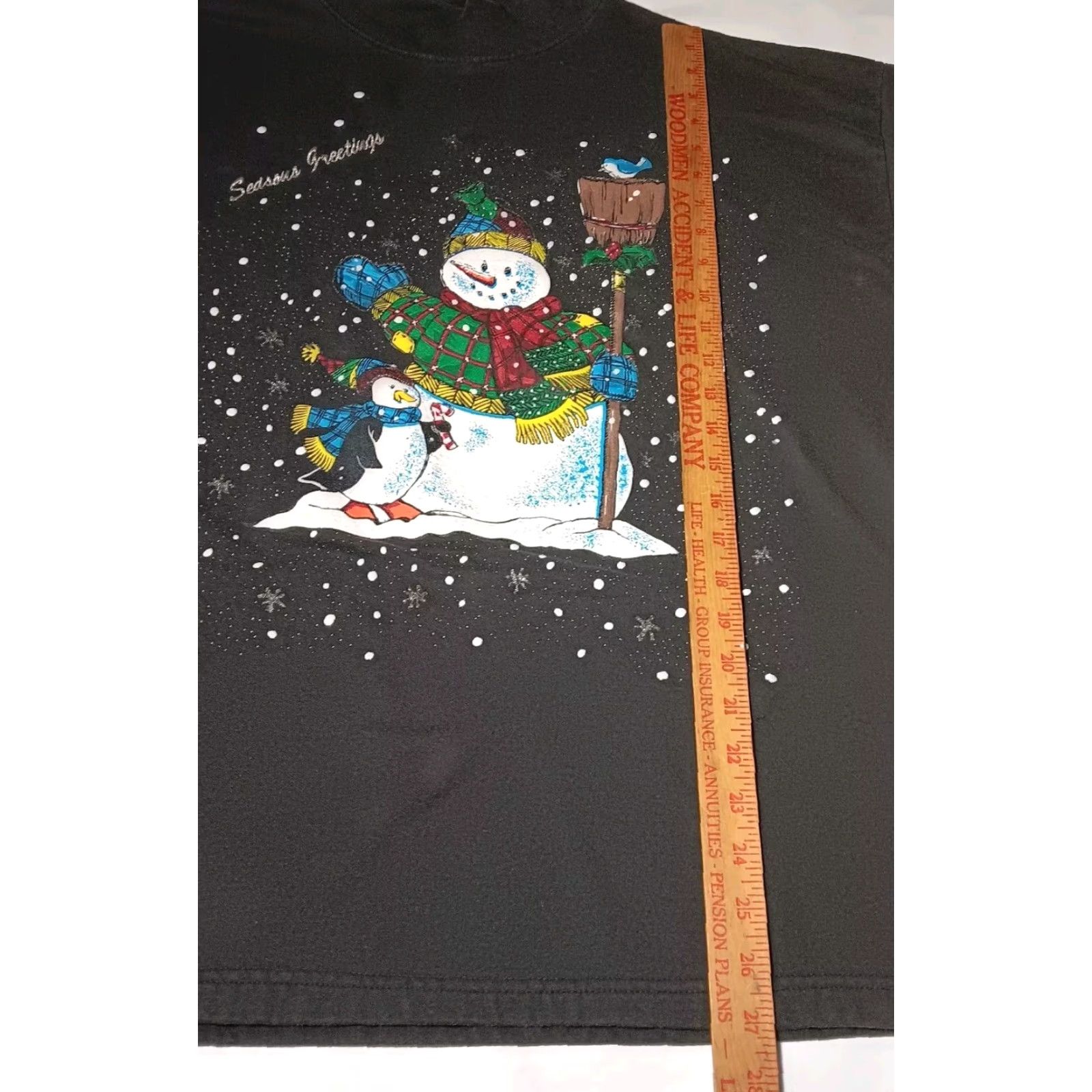 Vintage VINTAGE Holiday Time Sweatshirt XL Black Mock Neck Snowman Penguin Seasons Greetings Christmas Winter Puffy Graphic Glitter Womens Size XL / US 12-14 / IT 48-50 - 7 Thumbnail