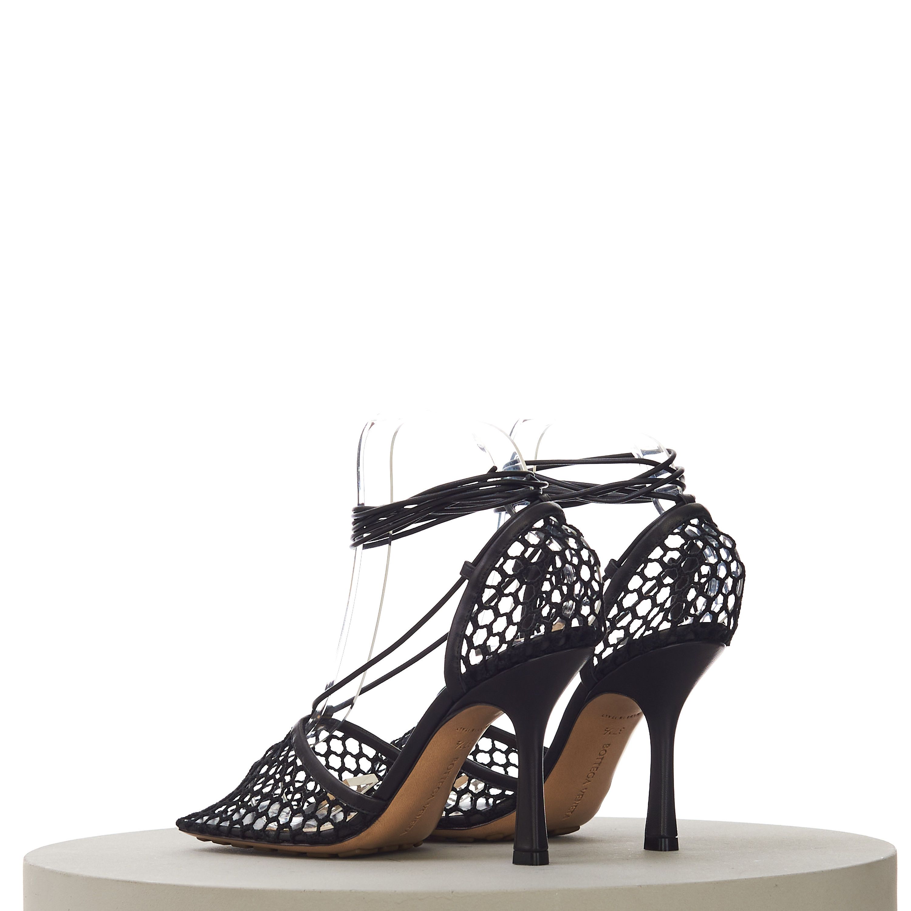 Bottega Veneta Stretch Lace-Up Sandals In Black Leather & Mesh Size US 8.5 / IT 38.5 - 6 Thumbnail