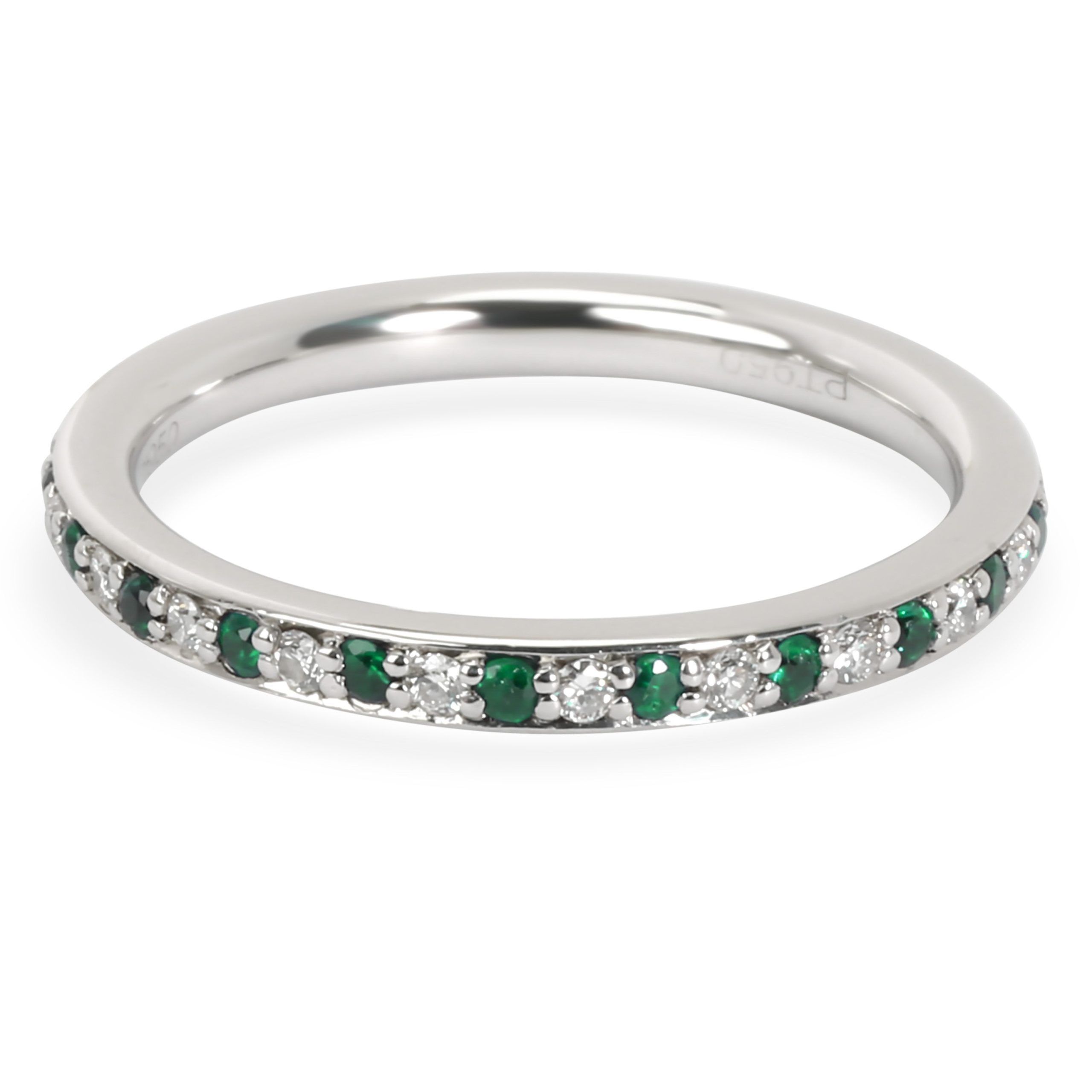 image of Tiffany Co Alternating Diamond And Emerald Stackable Eternity Band In Platinum 0.18 Ctw in Silver, 