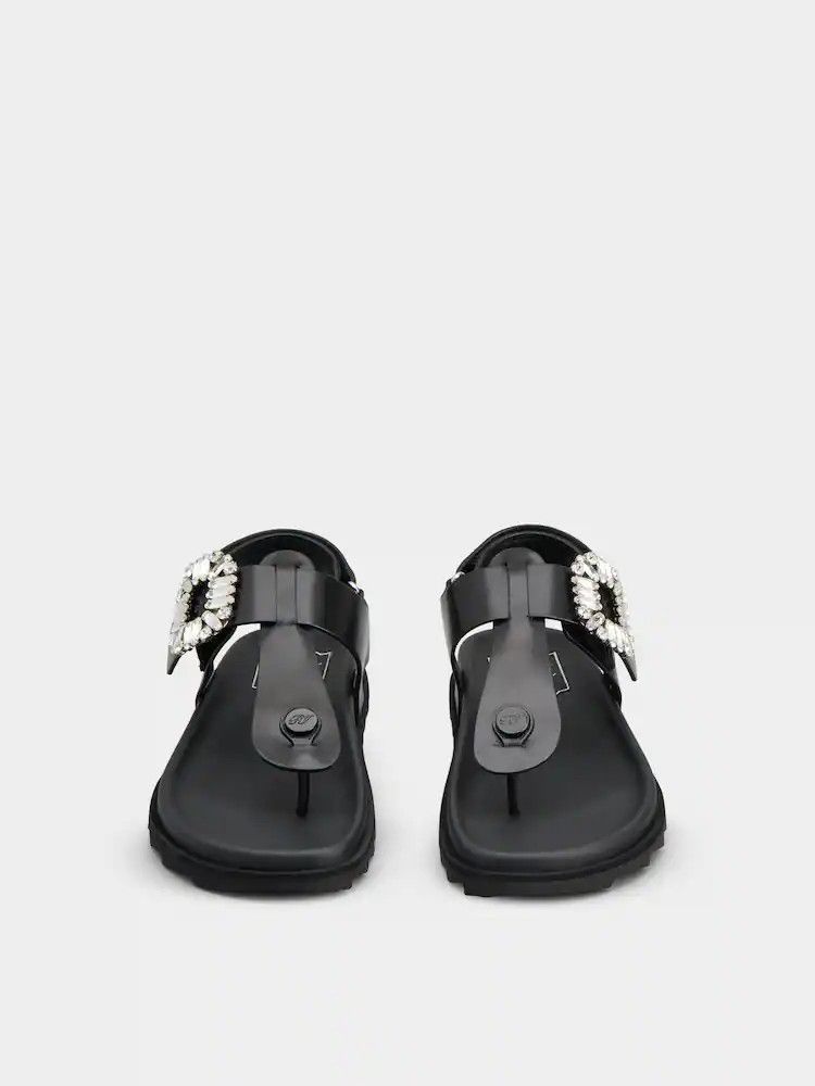 Roger Vivier o1s22i1n0824 Leather Slidy Viv' Flip Flop Sandals in Black Size US 10 / IT 40 - 6 Thumbnail
