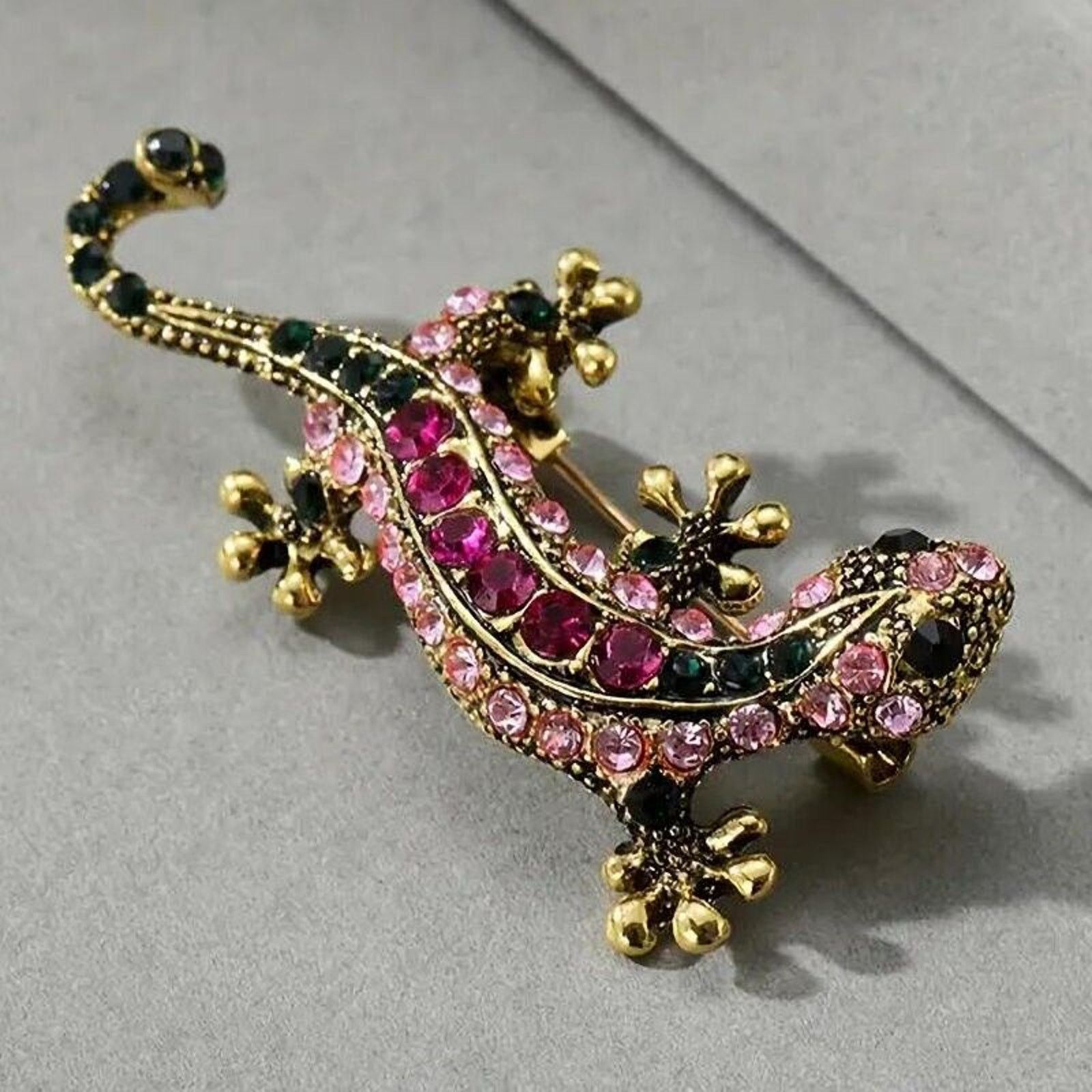 Other Gecko Lizard Salamander Rhinestone Brooch •18K YGP Size ONE SIZE - 2 Thumbnail