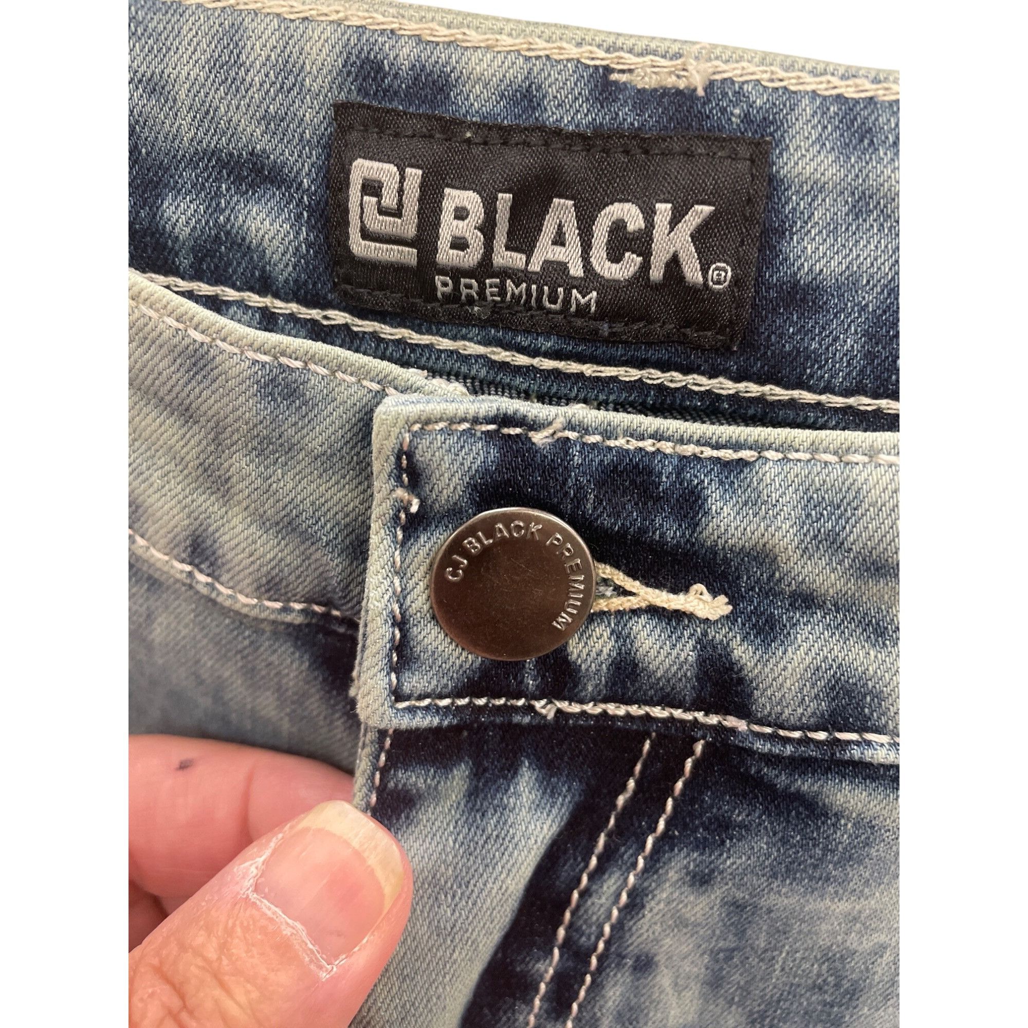 Other Black Premium Mens blue acid distressed Boot Cut Denim Jeans Size US 34 / EU 50 - 11 Thumbnail