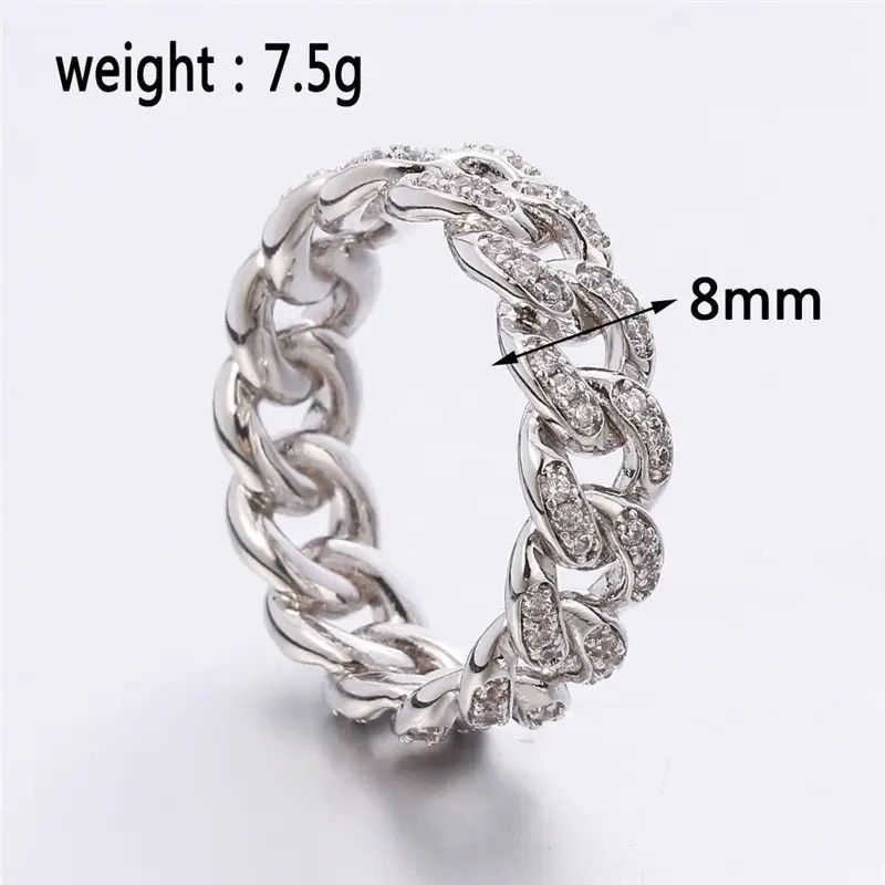 Jewelry Iced Out Cuban Chain Ring Y2k cute Size ONE SIZE - 3 Thumbnail