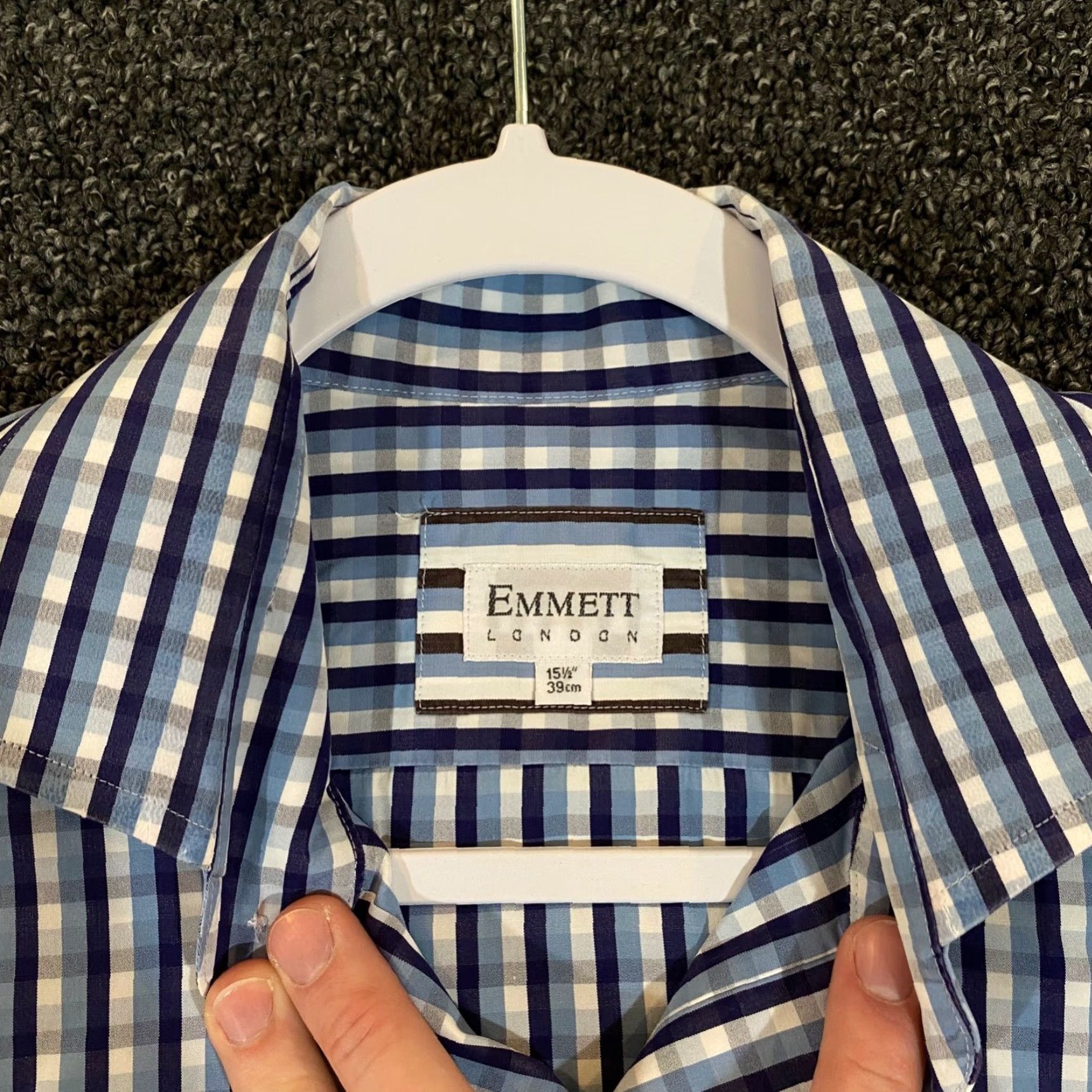 Emmett Emmett London Shirt Mens 15.5 39 cm Blue White Plaid Button Up Outdoors L/S Size US M / EU 48-50 / 2 - 2 Thumbnail