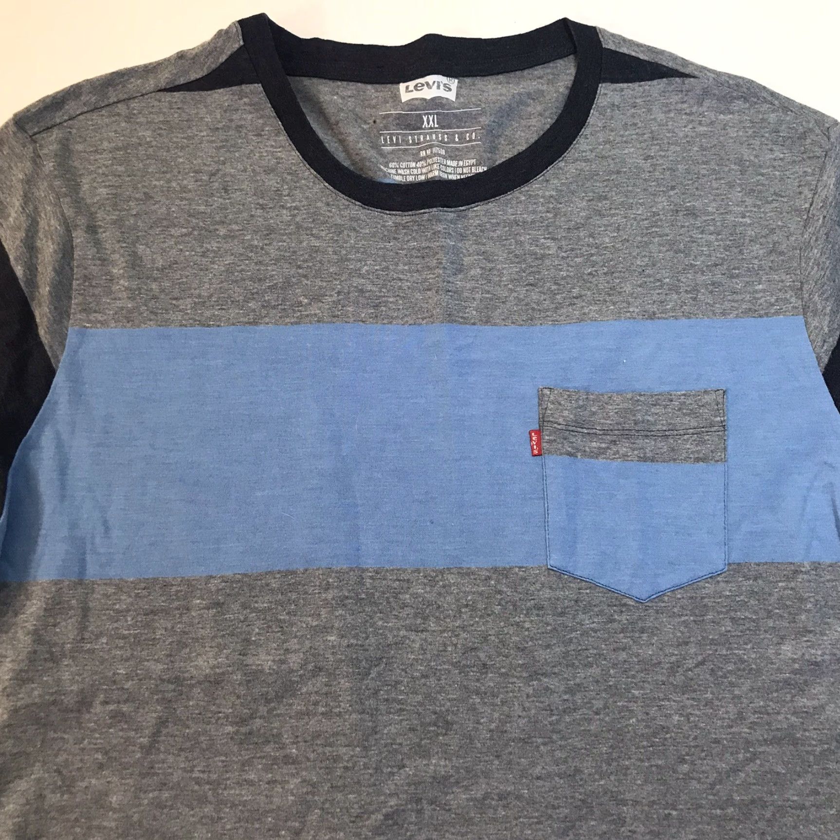 Levi's Levis Mens T Shirt Blue Gray Rugby Striped Short Sleeve Soft Vintage Look XXL Size US L / EU 52-54 / 3 - 2 Thumbnail