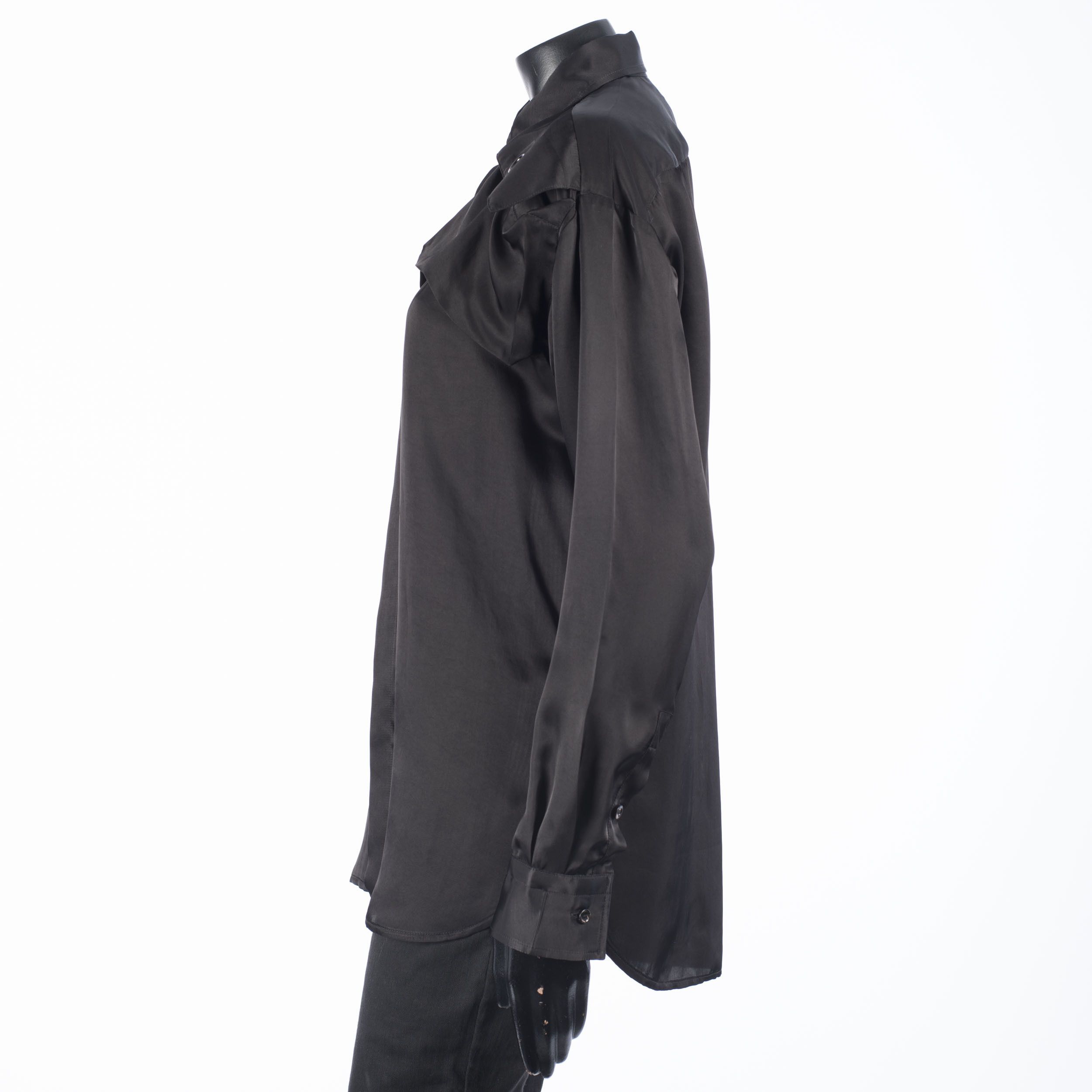 Bottega Veneta Black Patch Pocket Satin Shirt In Viscose Size M / US 6-8 / IT 42-44 - 3 Thumbnail