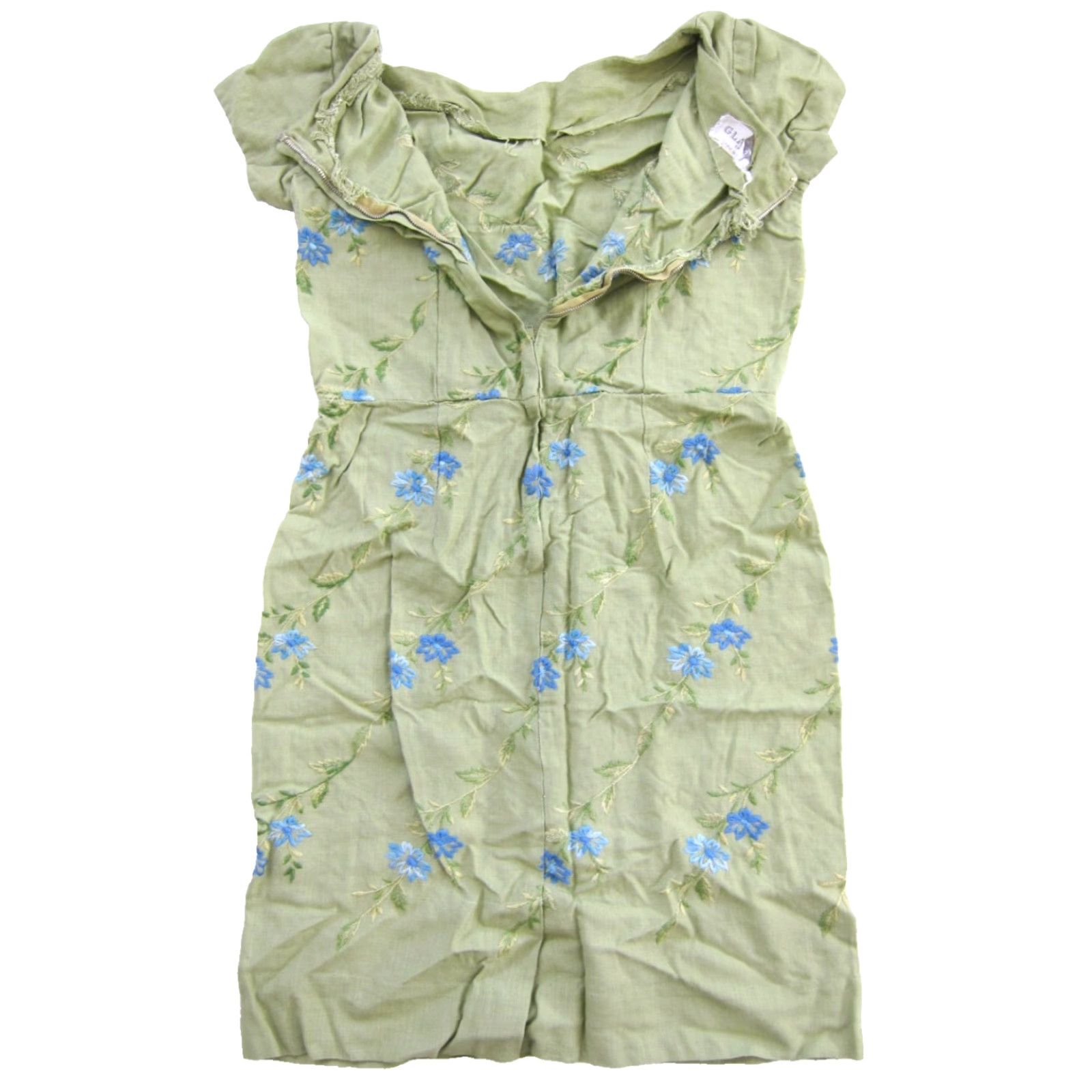 Vintage VINTAGE GLASS NEW York Green Blue Floral Embroidered Short Sleeve Sheath Dress S Size 28" / US 6 / IT 42 - 7 Thumbnail