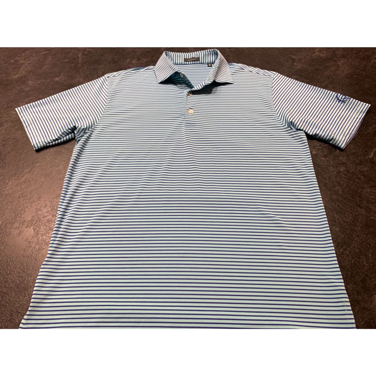 Vintage Turtleson Golf Polo Shirt Adult Medium Blue Striped Mens Embroidered Country Club Logo Size US M / EU 48-50 / 2 - 1 Thumbnail