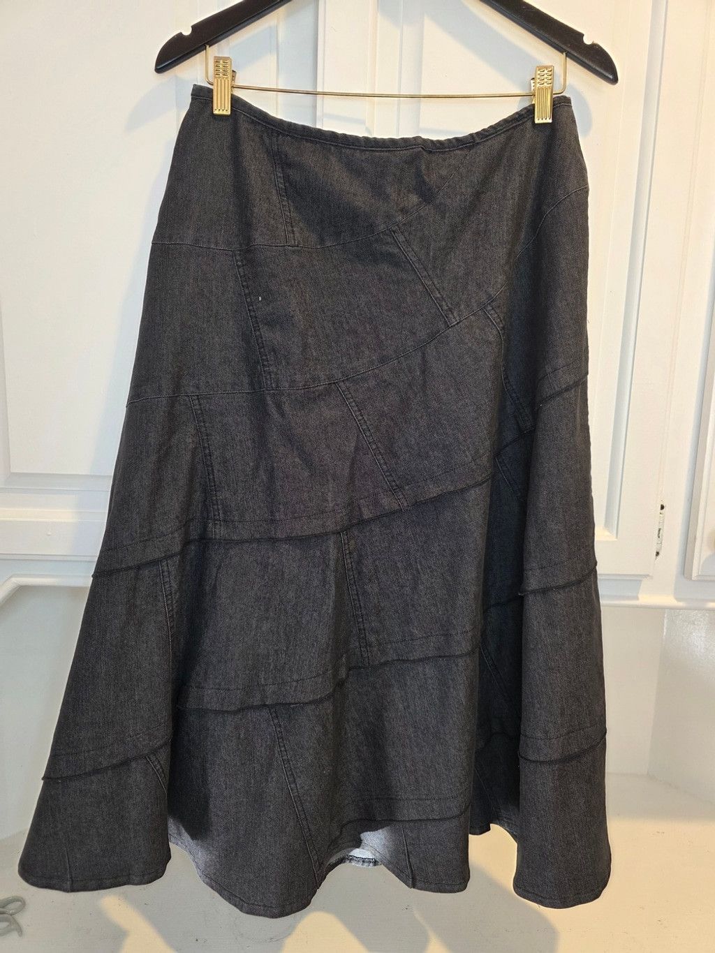 Sandro Sandro Sport Gray Denim Patchwork A-Line Midi Skirt Size 12 Size 34" / US 12 / IT 48 - 4 Thumbnail