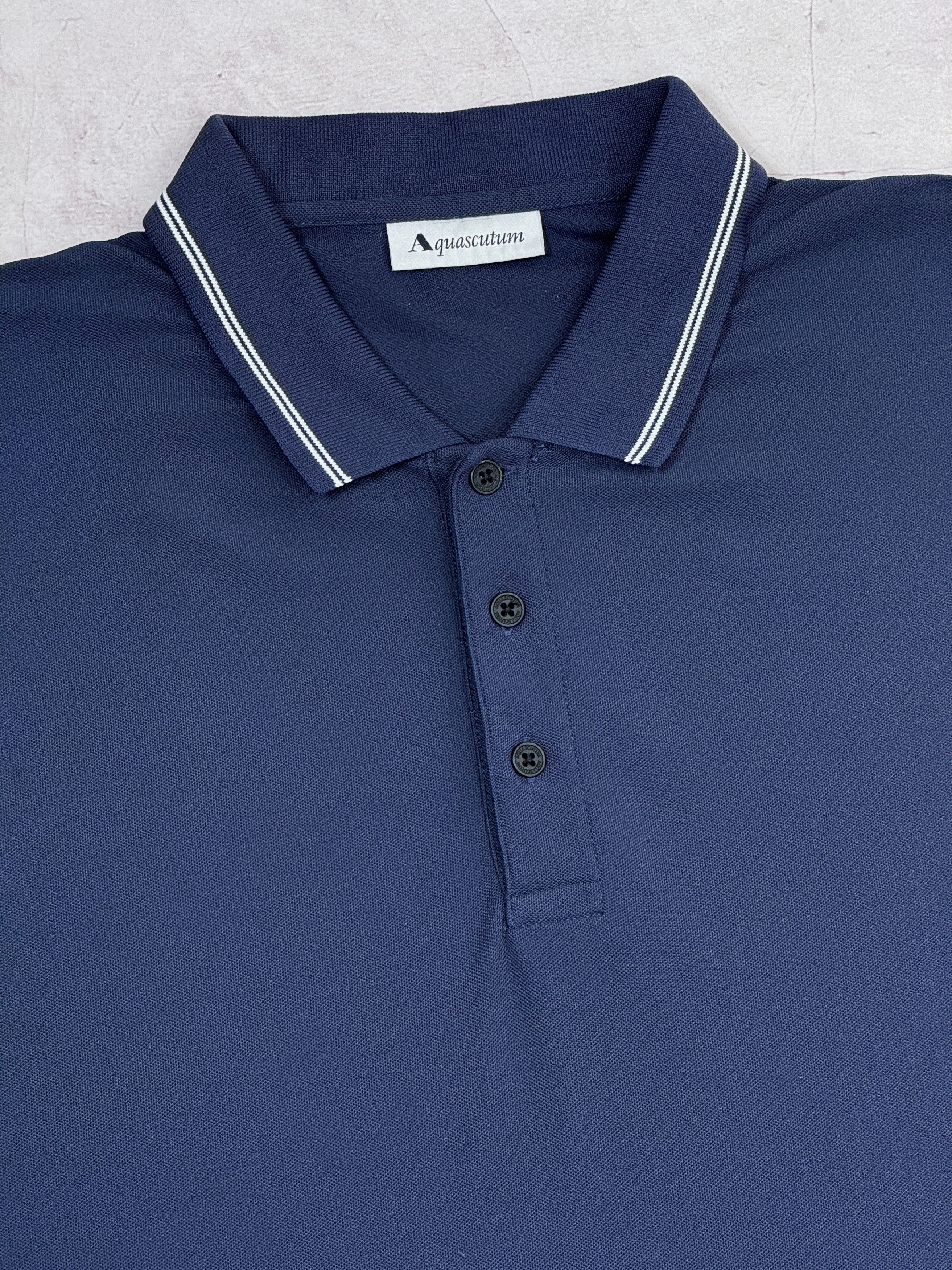 Aquascutum Aquascutum London Polo T-Shirt Dark Blue & Chek Collar Size US L / EU 52-54 / 3 - 6 Thumbnail