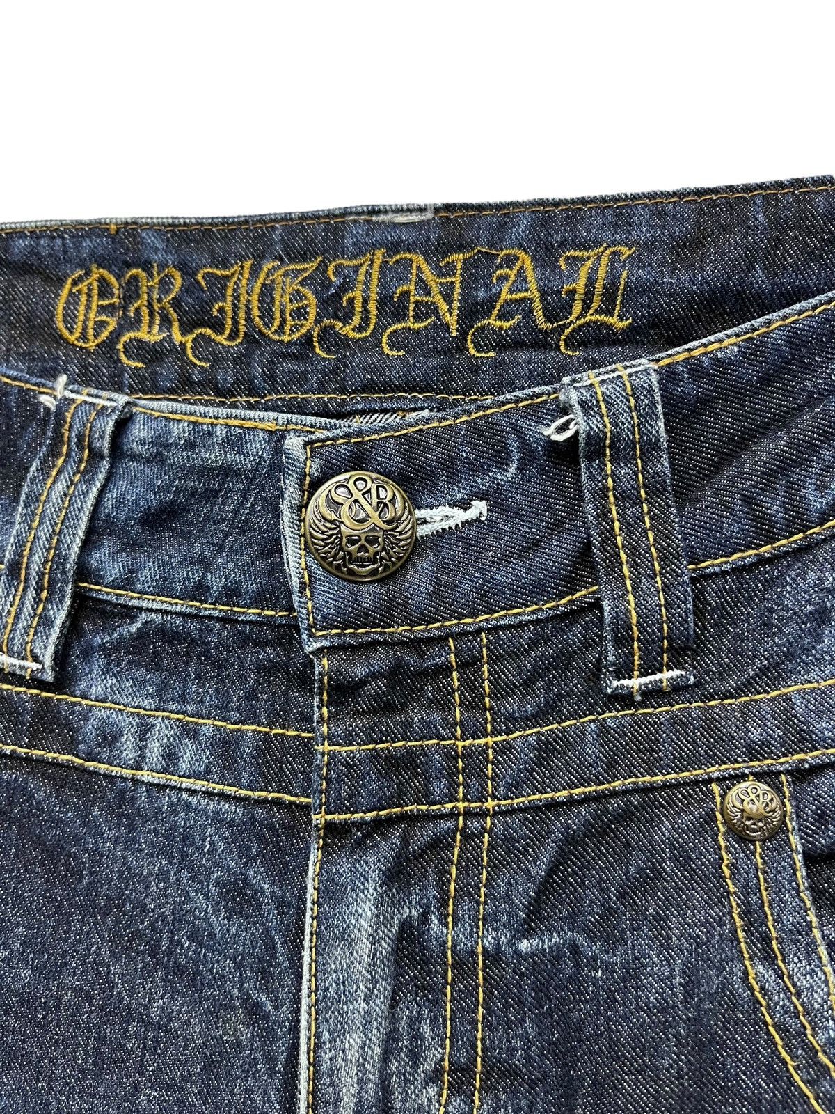 Skullcandy FLARE🔥 S&B Skull Embroidery Distressed Ripped Denim Pants Size US 31 - 13 Thumbnail