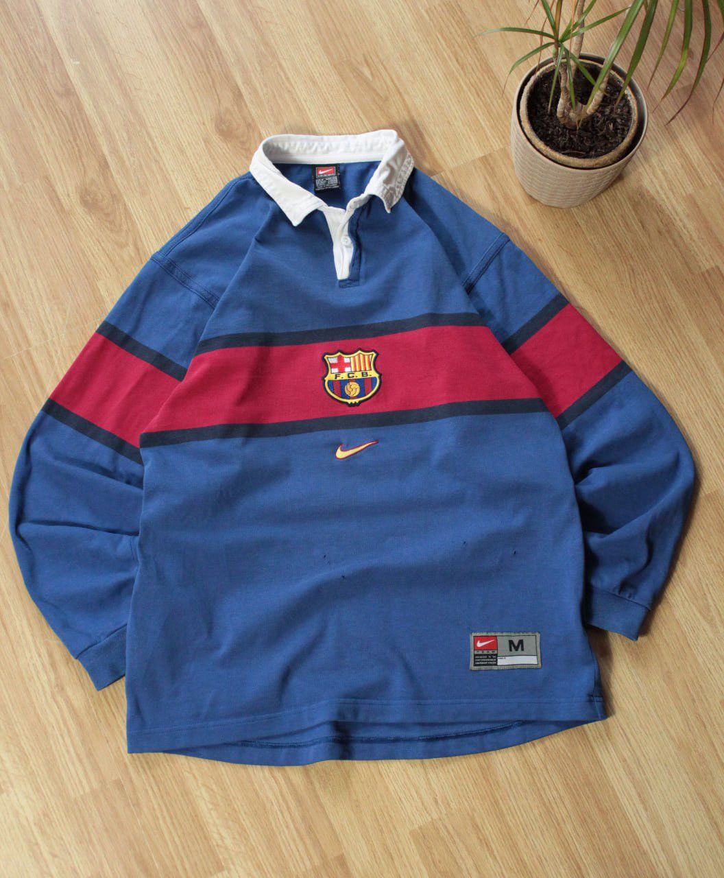 image of F C Barcelona x Nike Team Fcb Barcelona Soccer Long Sleeve Polo in Blue Red, Men's (Size Medium)