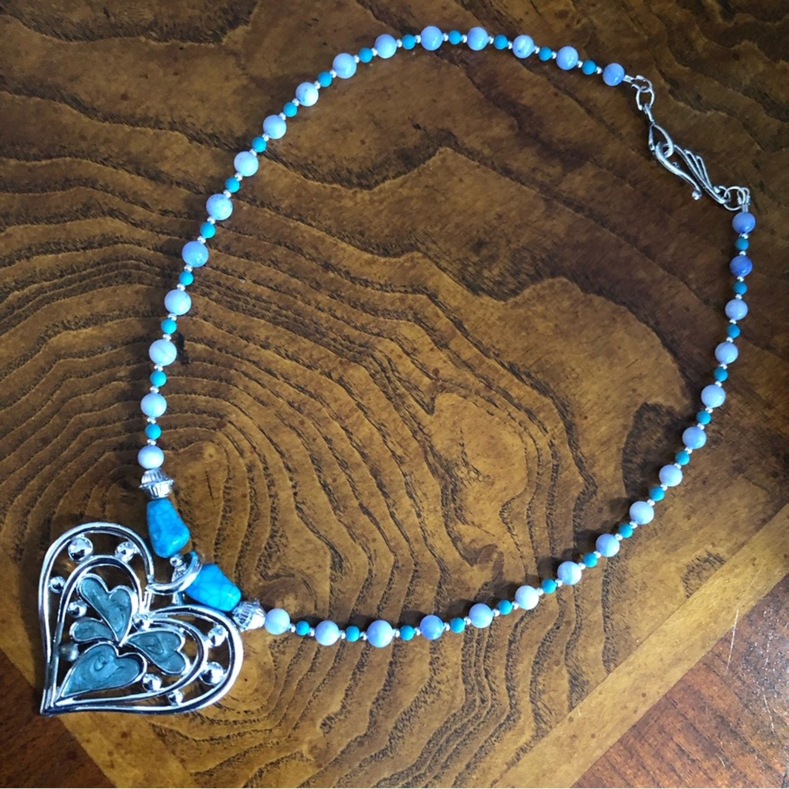 Handmade Handcrafted repurpose heart pendant howlite bead necklace Size ONE SIZE - 10 Thumbnail