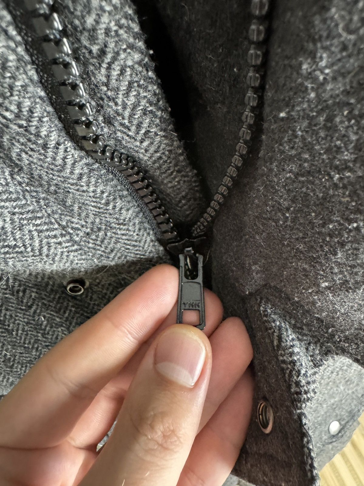 Japanese Brand Stooge & Co grey wool herringbone down puffer jacket Size US M / EU 48-50 / 2 - 9 Thumbnail