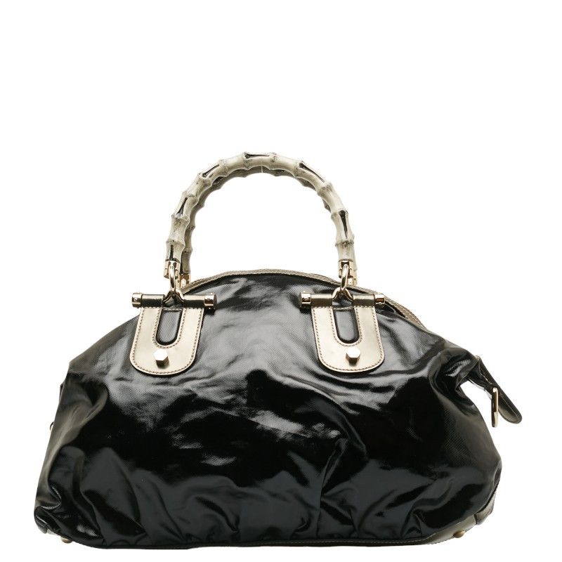 image of Gucci Dialux Pop Bamboo Patent Bowler Bag in Black, Women's