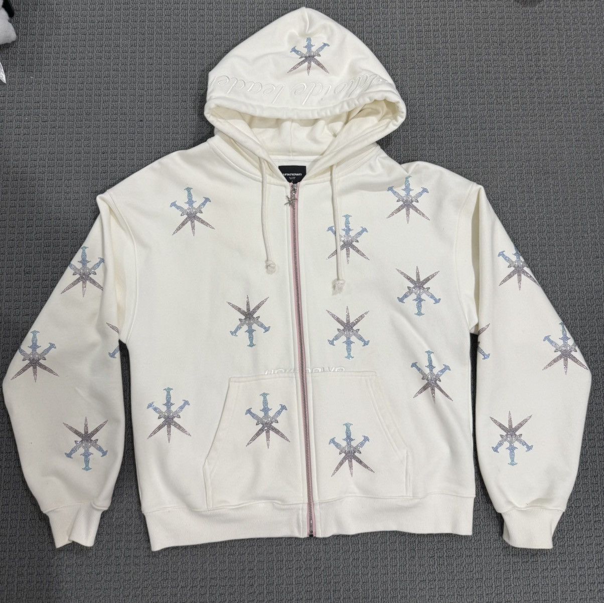Unknown London Blue Rhinestone Cross Hoodie | Grailed