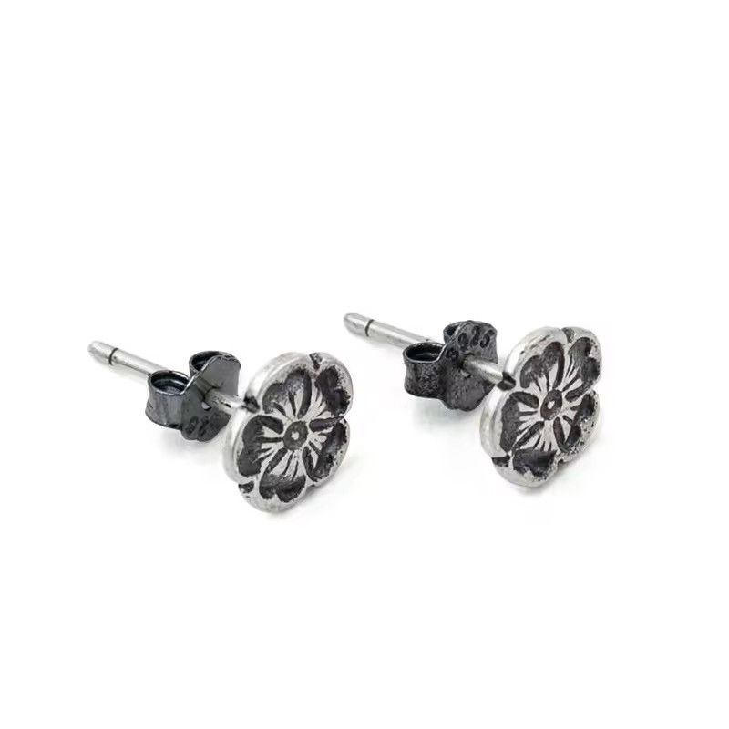 Jewelry Silver Vintage Rose Flower Stud Earrings for Men Women Size ONE SIZE - 5 Thumbnail