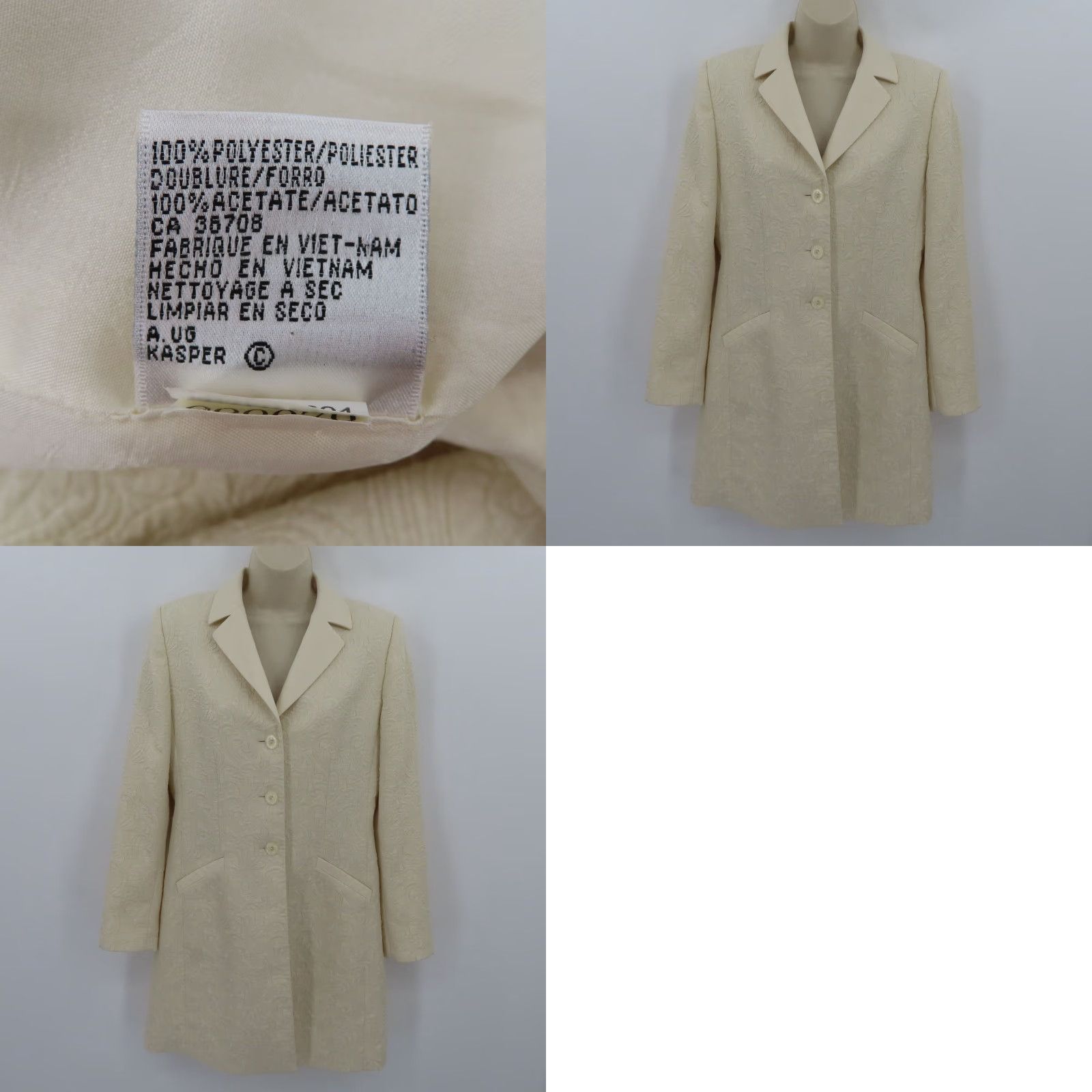 Vintage Le Suit Women Jacket Ivory Cream Damask Scroll Long Collared Coat Formal Business Casual Party/Cocktail Workwear Size M / US 6-8 / IT 42-44 - 8 Thumbnail
