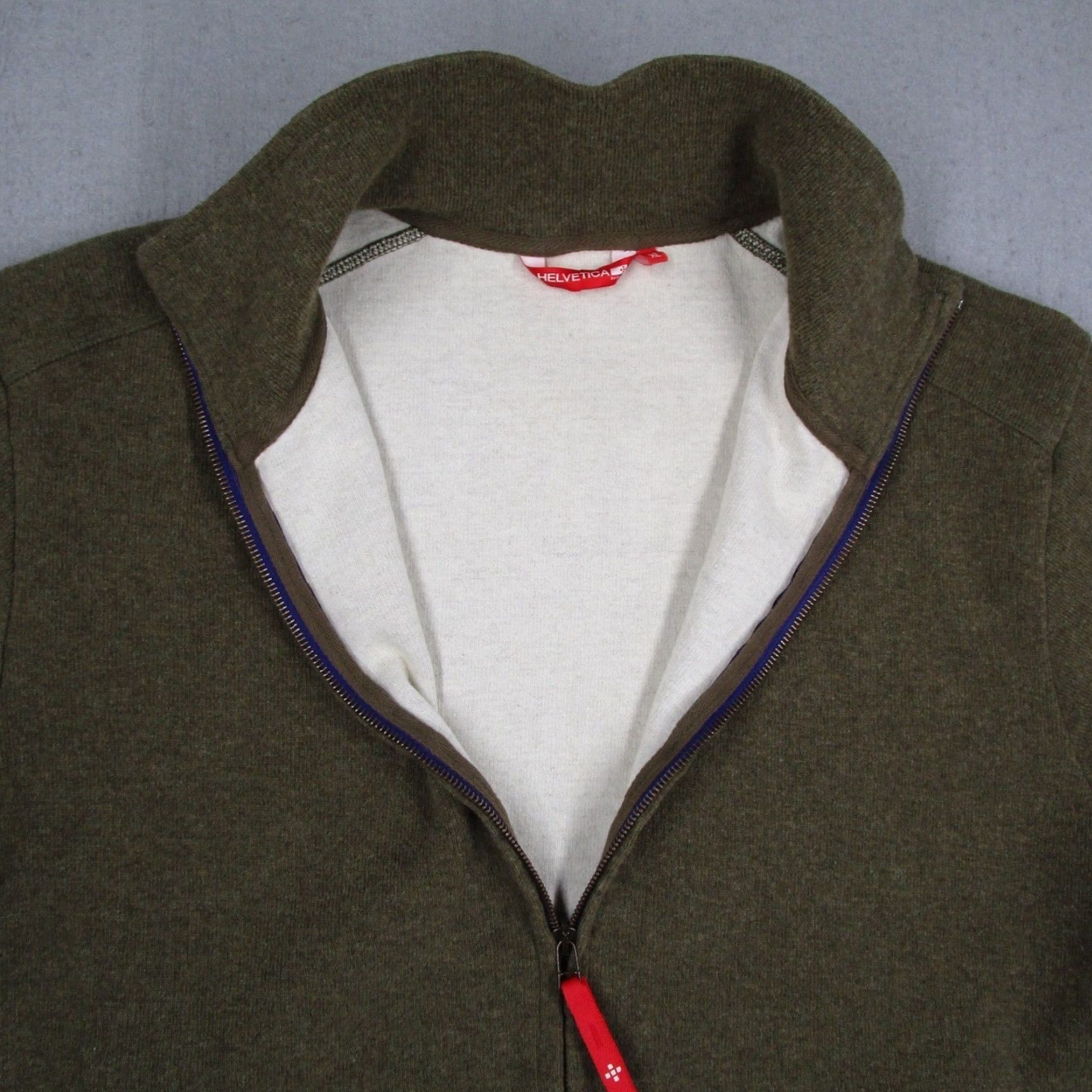 Olive Helvetica Swiss Full Zip Jacket Olive Green Knit Mock Neck Mens XL Size US XL / EU 56 / 4 - 2 Thumbnail