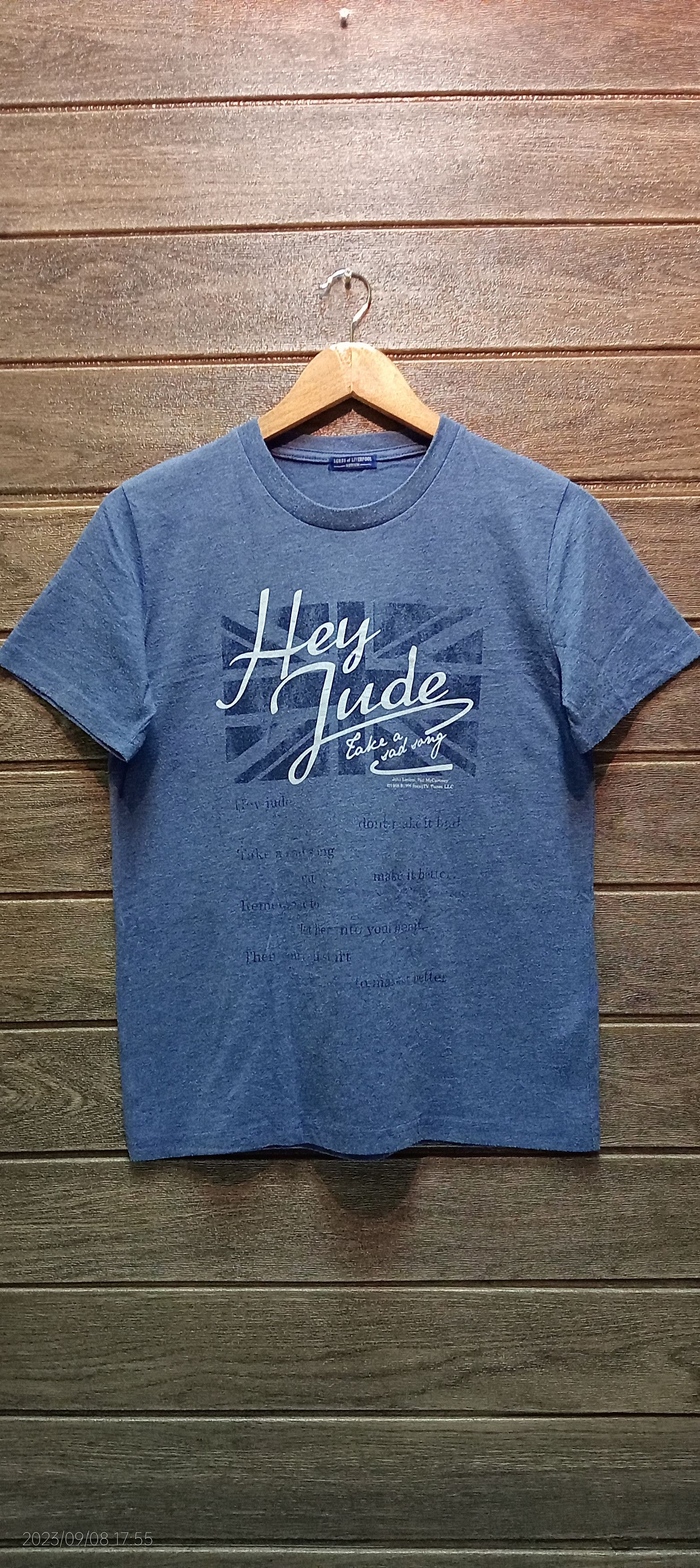 image of Band Tees x John Lennon Vintage 1968 The Beatles Hey Jude Tee Very in Blue, Men's (Size Medium)