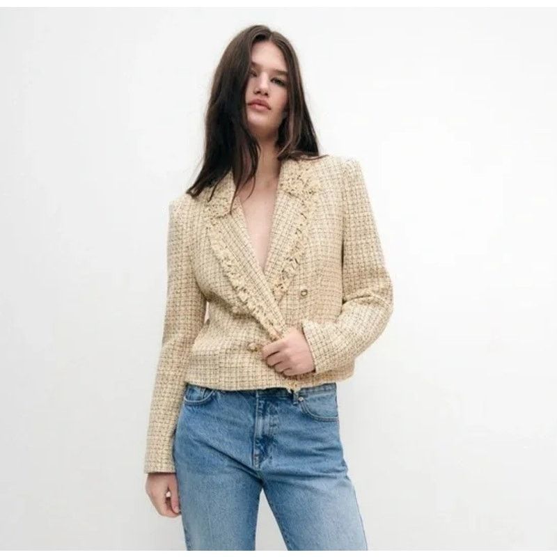 Zara RARE!!! ZARA Cropped Jacket with Frayed Trims NWT Size L / US 10 / IT 46 - 3 Thumbnail