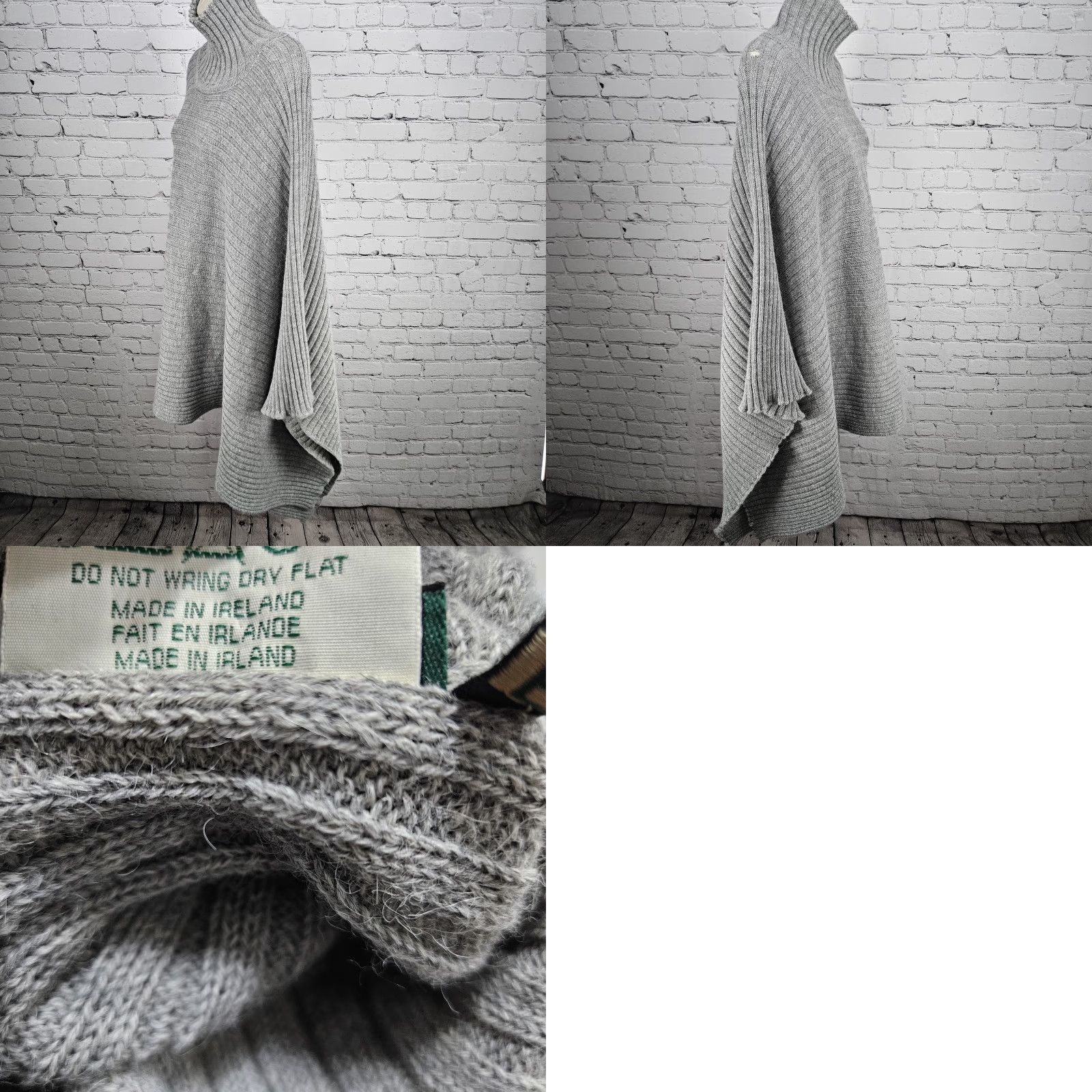 Vintage Gaeltarra Sweater One Size Grey Alpaca Wool Ribbed Knit Oversized Turtleneck Poncho F Womens Fall Winter Hand Wash Only Size ONE SIZE - 9 Thumbnail