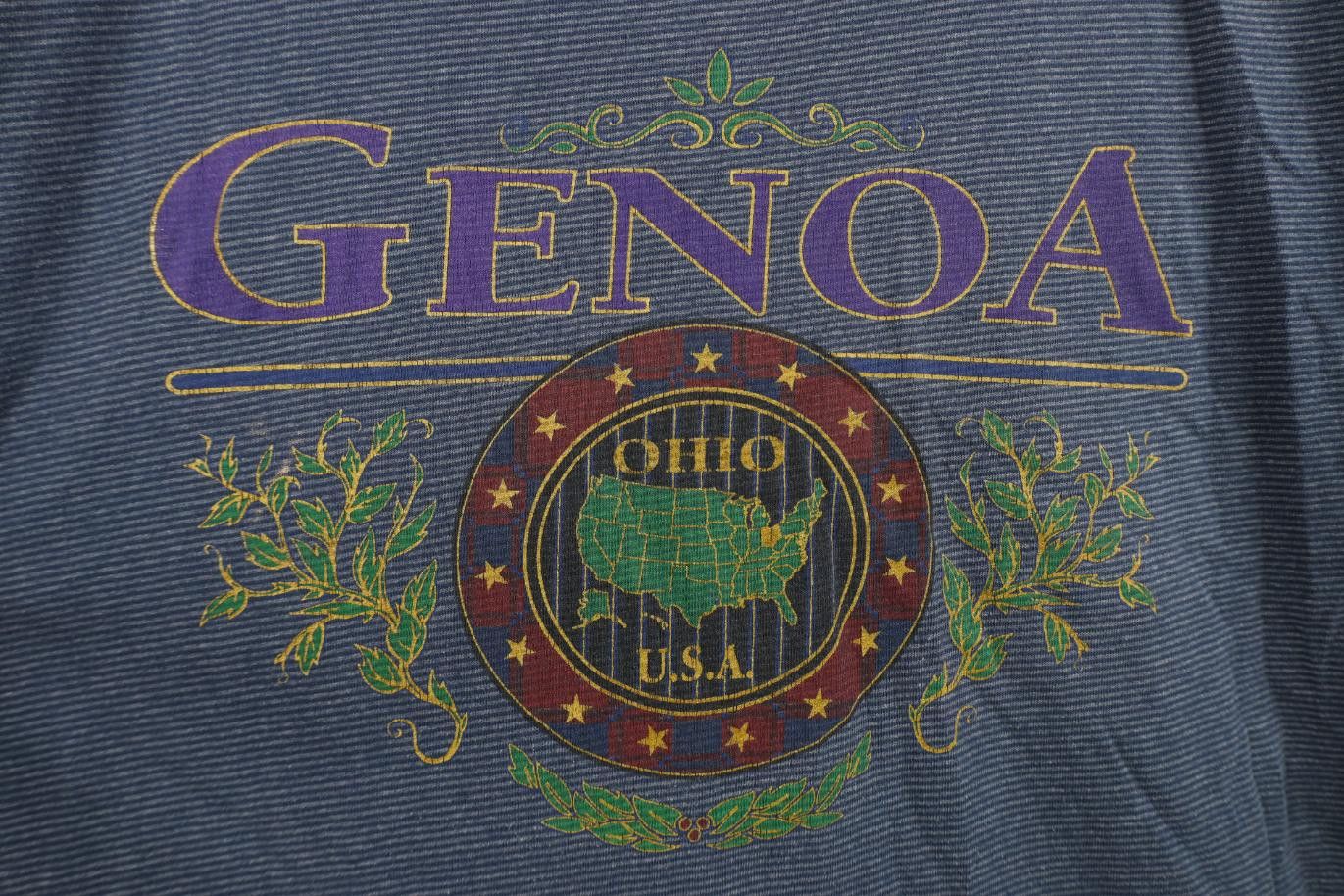 Vintage Vintage 90s Striped Genoa Ohio Short Sleeve T-Shirt Blue USA Size US L / EU 52-54 / 3 - 4 Thumbnail