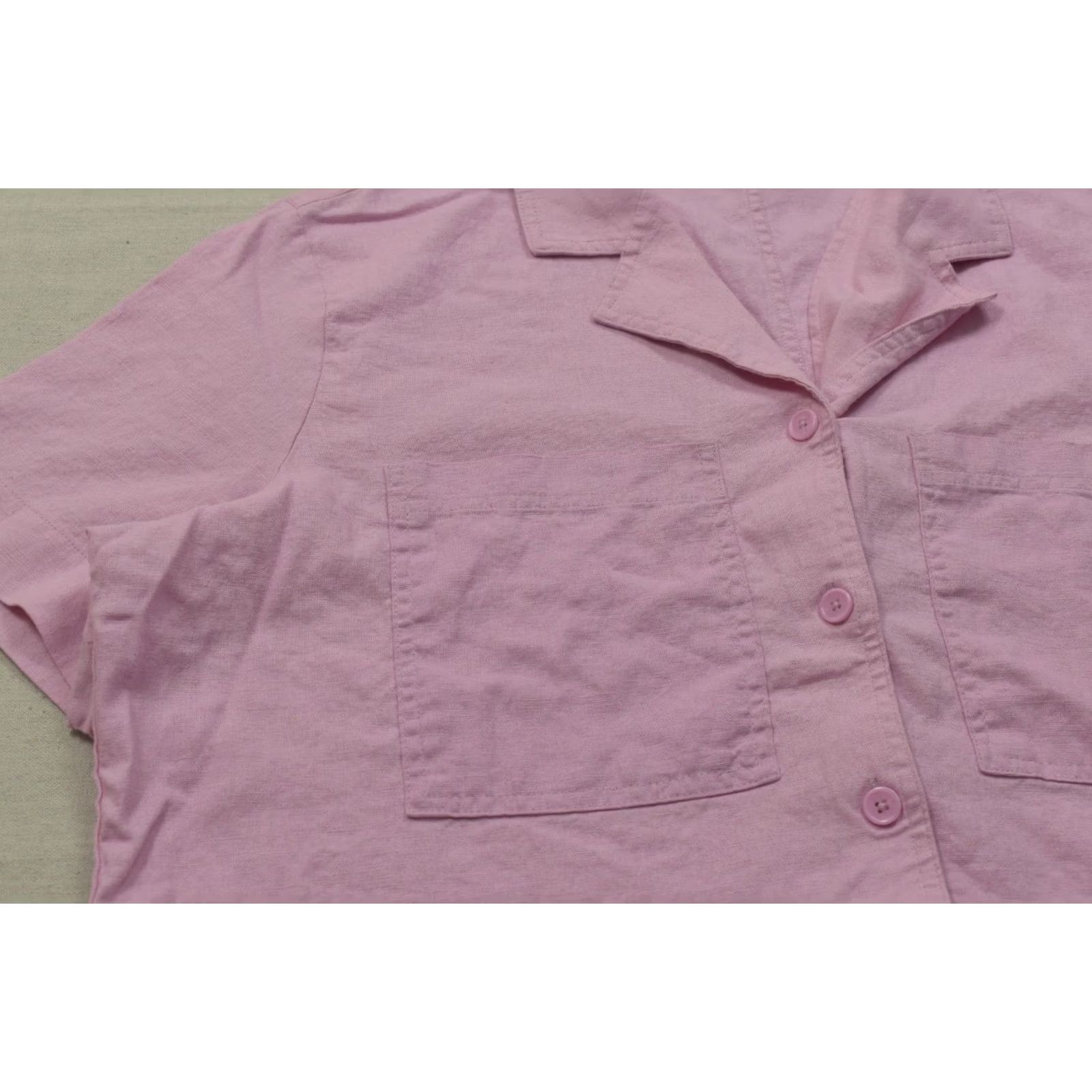 Buffalo David Bitton VINTAGE: No Buffalo Jeans Women's 2XL Pink Linen Viscose Short Sleeve Button-Up Cam Shirt Casual Summer Spring Fall Womens Size 40" / US 18 - 5 Thumbnail