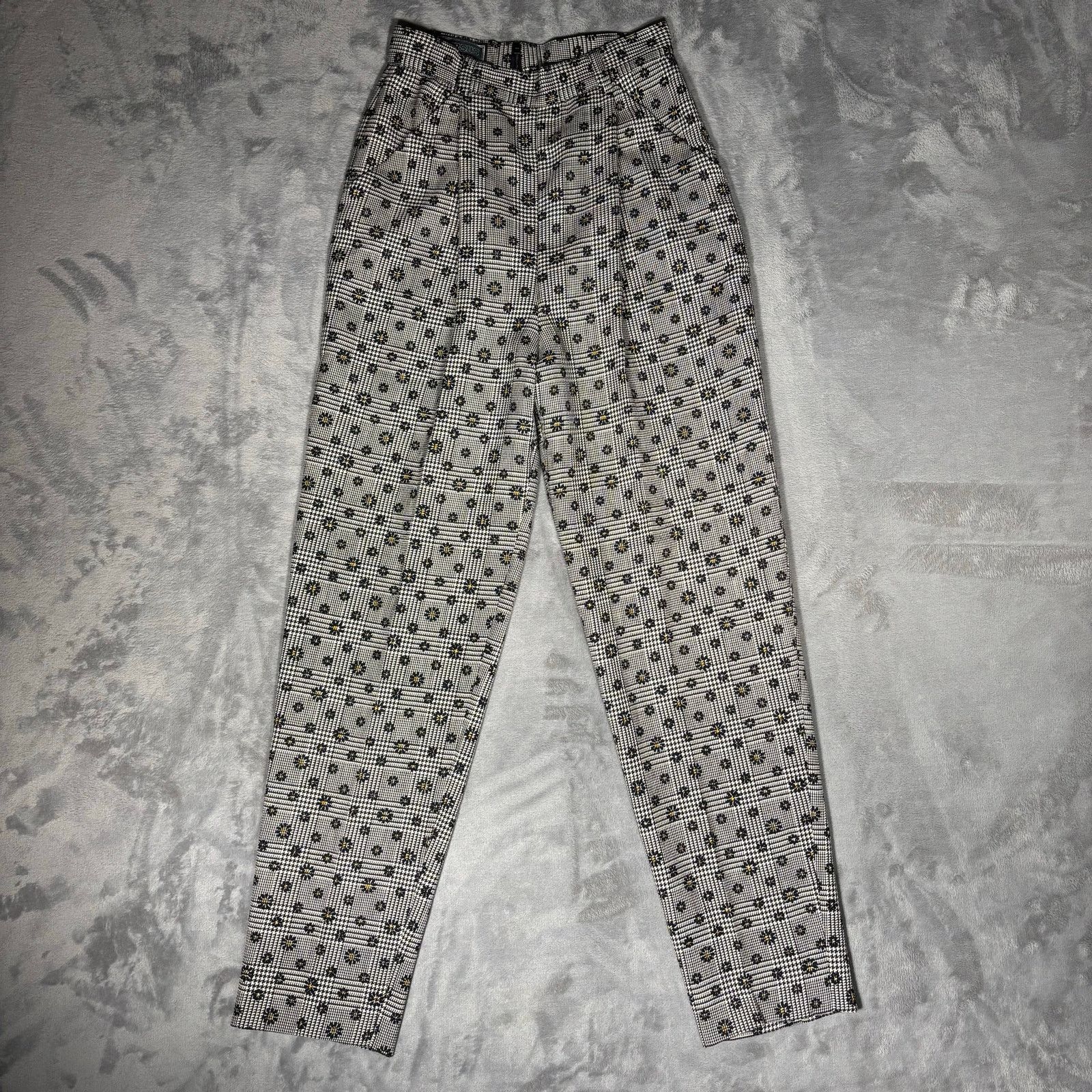 Versace Vtg Gianni Versace Versus Trousers Houndstooth Floral Wool Size 26" / US 2 / IT 38 - 1 Thumbnail