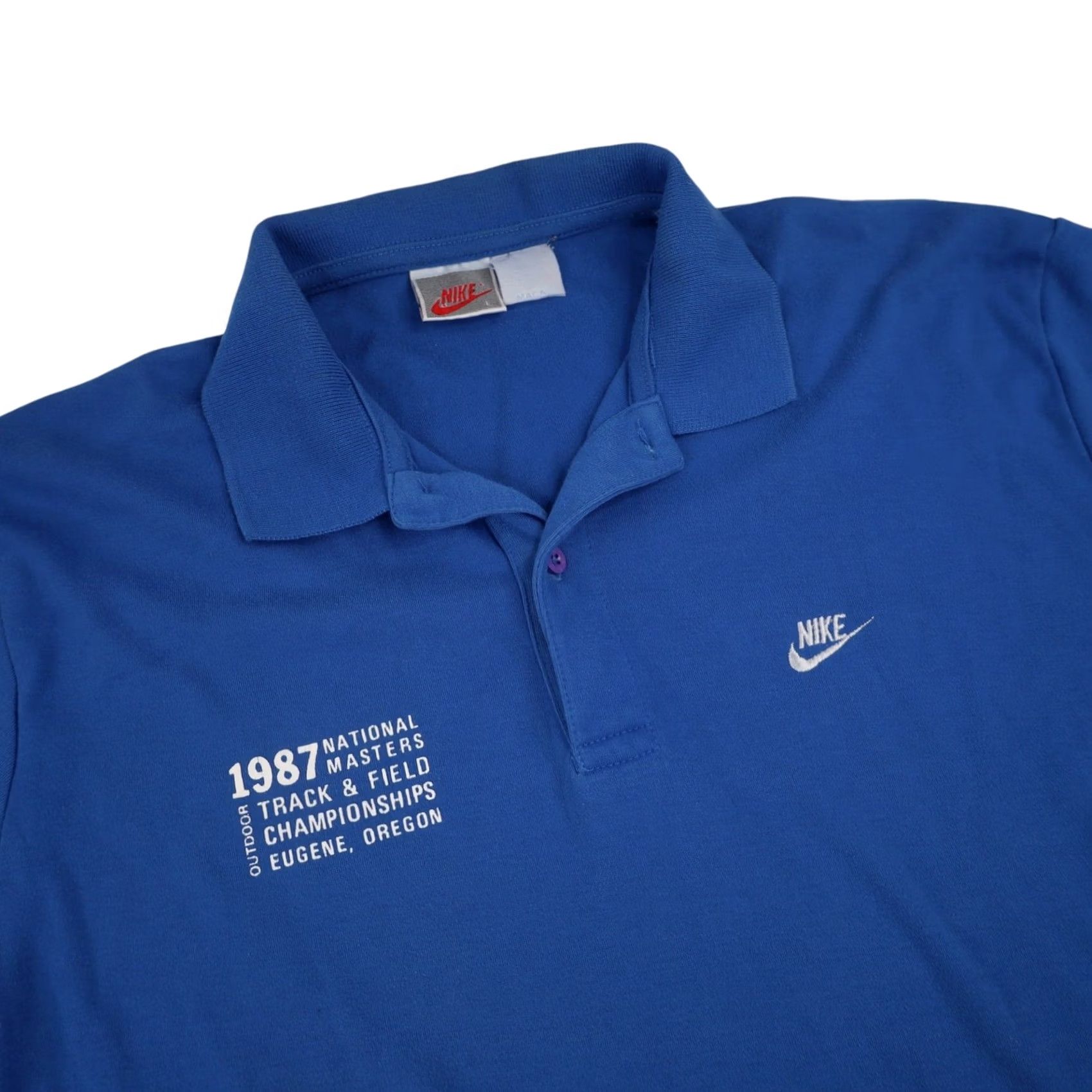 Nike VINTAGE Nike 1987 National Masters Track & Field Polo Shirt Mens Large Blue Size US L / EU 52-54 / 3 - 4 Thumbnail