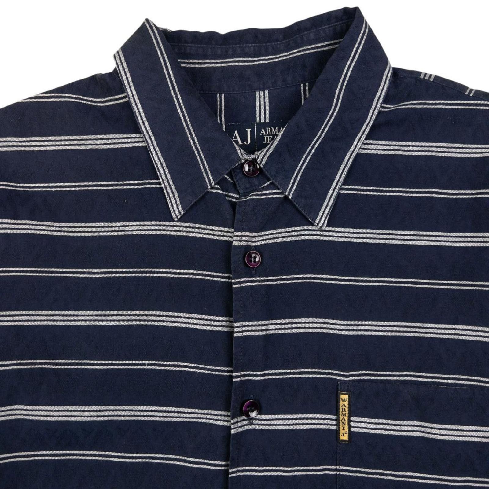 Designer Vintage Armani Jeans Striped Short Sleeve Button Up Shirt M Size US M / EU 48-50 / 2 - 3 Thumbnail